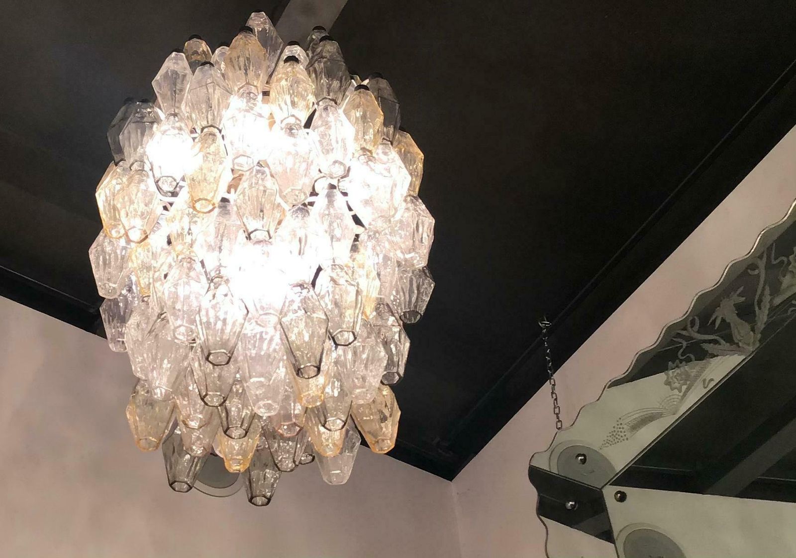 Venini “Carlo Scarpa “ Poliedri. Chandelier Brass Murano Glass Iron 1955 Italy photo for sale