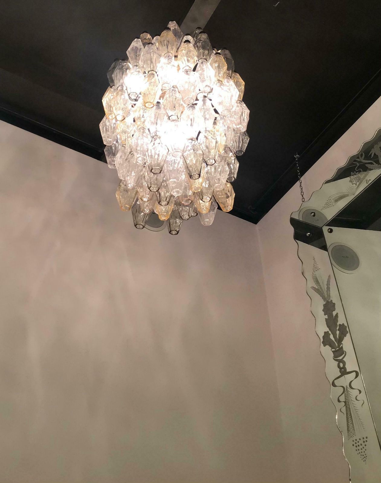 Venini “Carlo Scarpa “ Poliedri. Chandelier Brass Murano Glass Iron 1955 Italy photo 6781.0