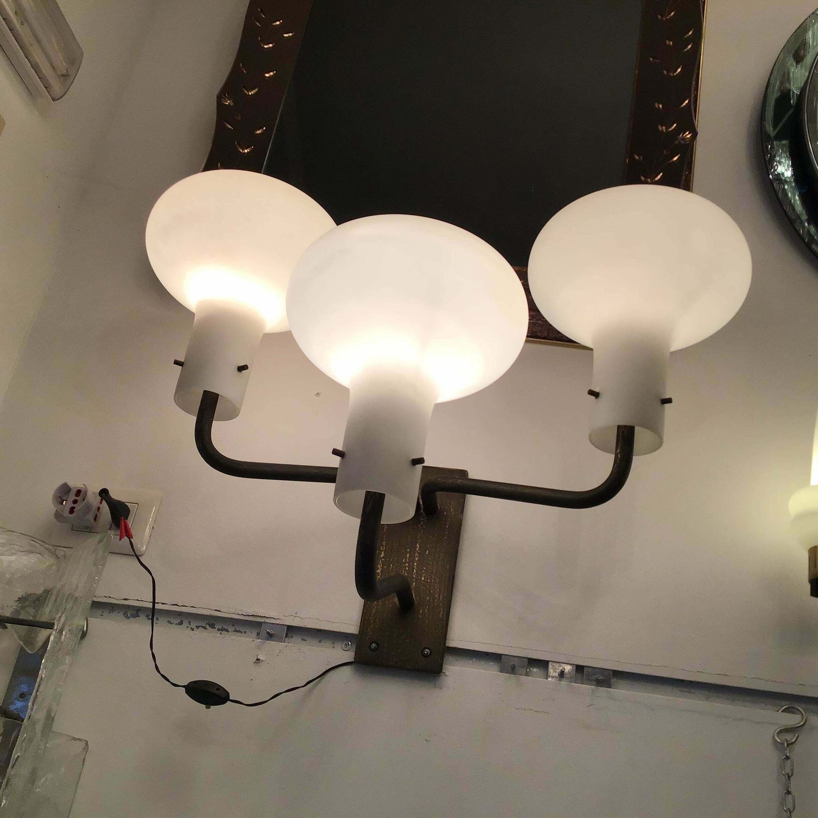 Ignazio Gardella Azucena Sconces Brass Opaline Glass 1955 Italy photo Lighting