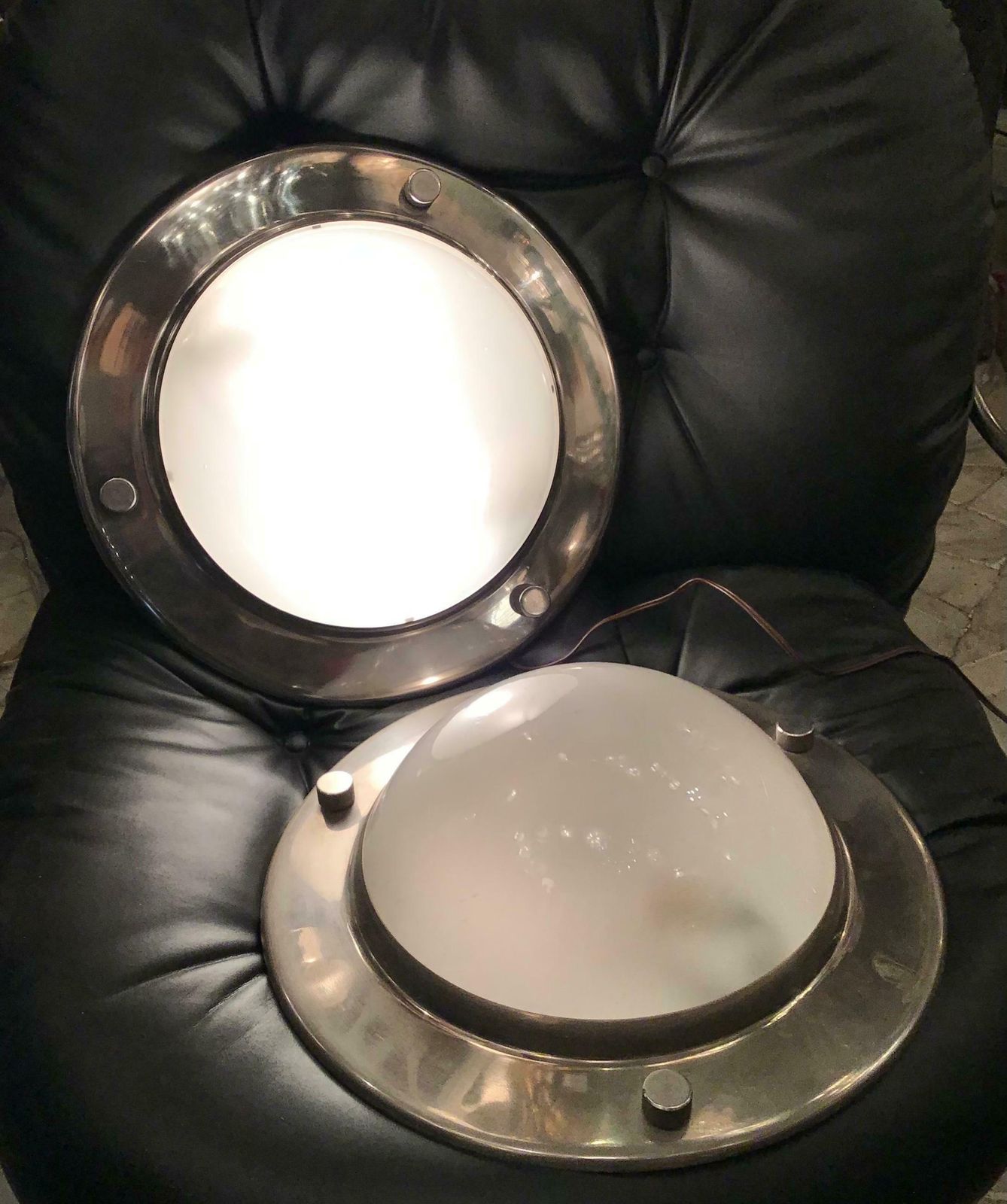 photo for sale Azucena Sconces / Ceilling Lights Glass Metal Crome, 1950, Italy