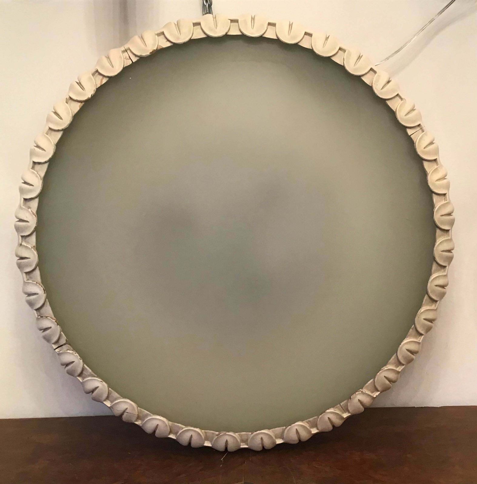Fontana Arte Ceiling Light Curved Etched Glass Wood Brass, 1940, Italy photo vintage