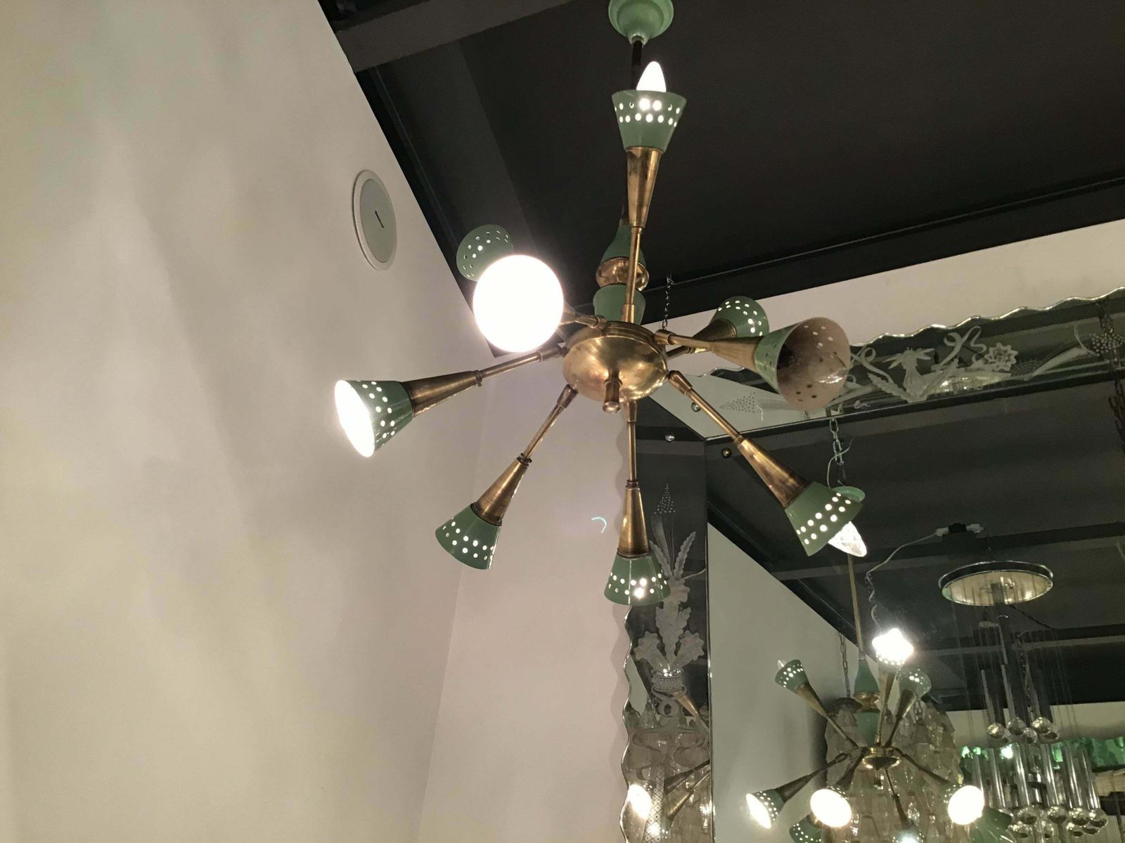 Stilnovo Style Chandelier With 9 Adjustable Lights Brass Metal, 1955, Italy photo furniture