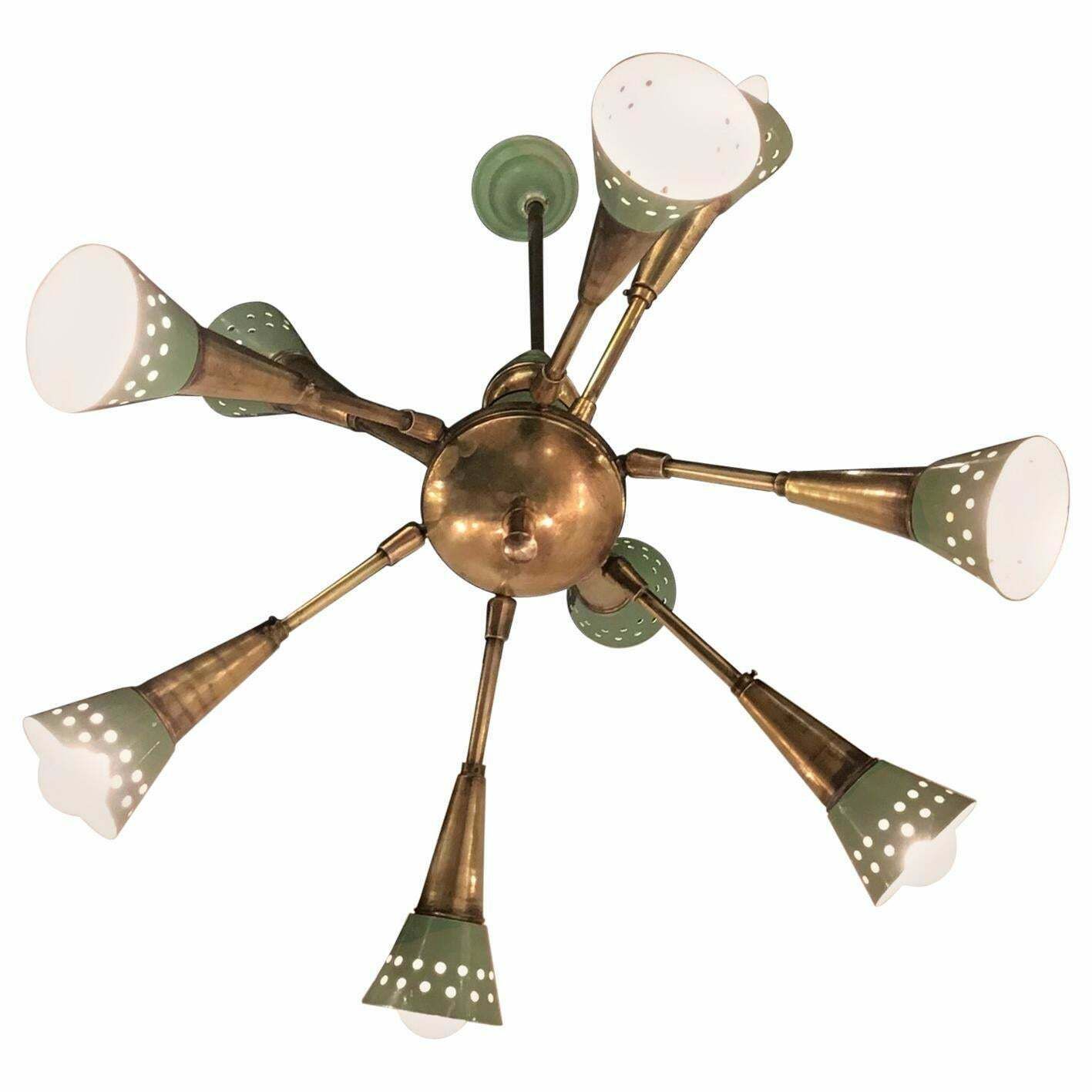 7233.0 Stilnovo Style Chandelier With 9 Adjustable Lights Brass Metal, 1955, Italy photo