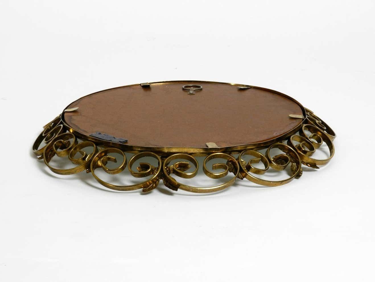 photo for sale Beautiful Midcentury Brass Wall Mirror With Convex Curved Mirror Glass