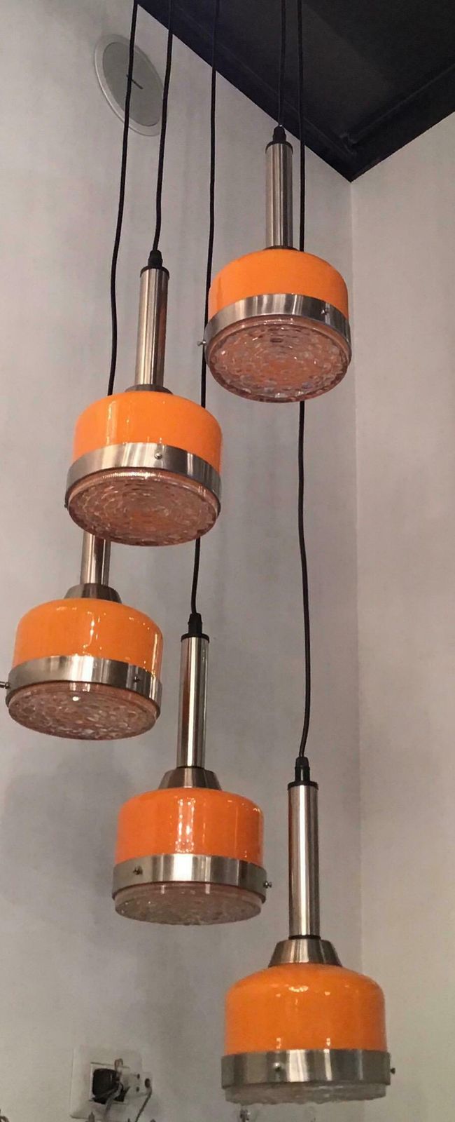 Lighting Stilnovo Style Chandelier 5 Light Glass Metal Crome, 1960, Italy photo