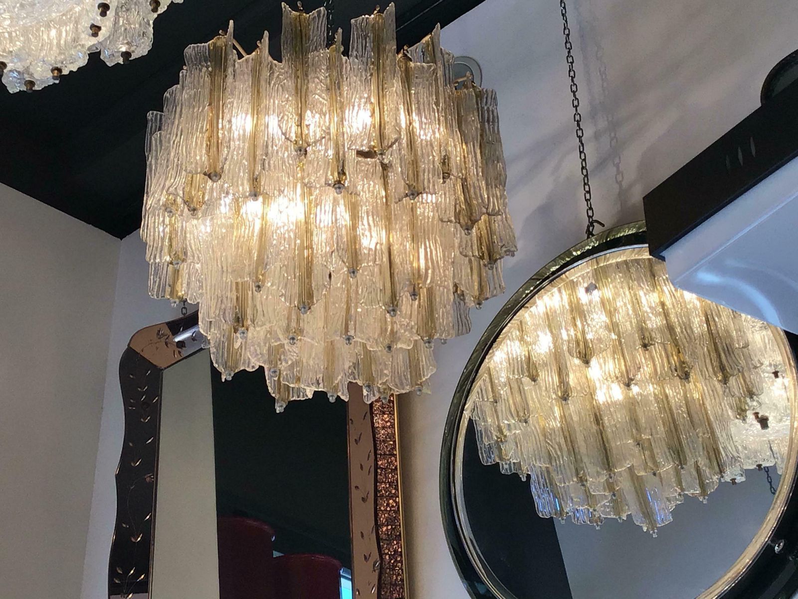 Venini “Toni Zuccheri” Chandelier Murano Glass Iron Brass 1950 Italy photo vintage
