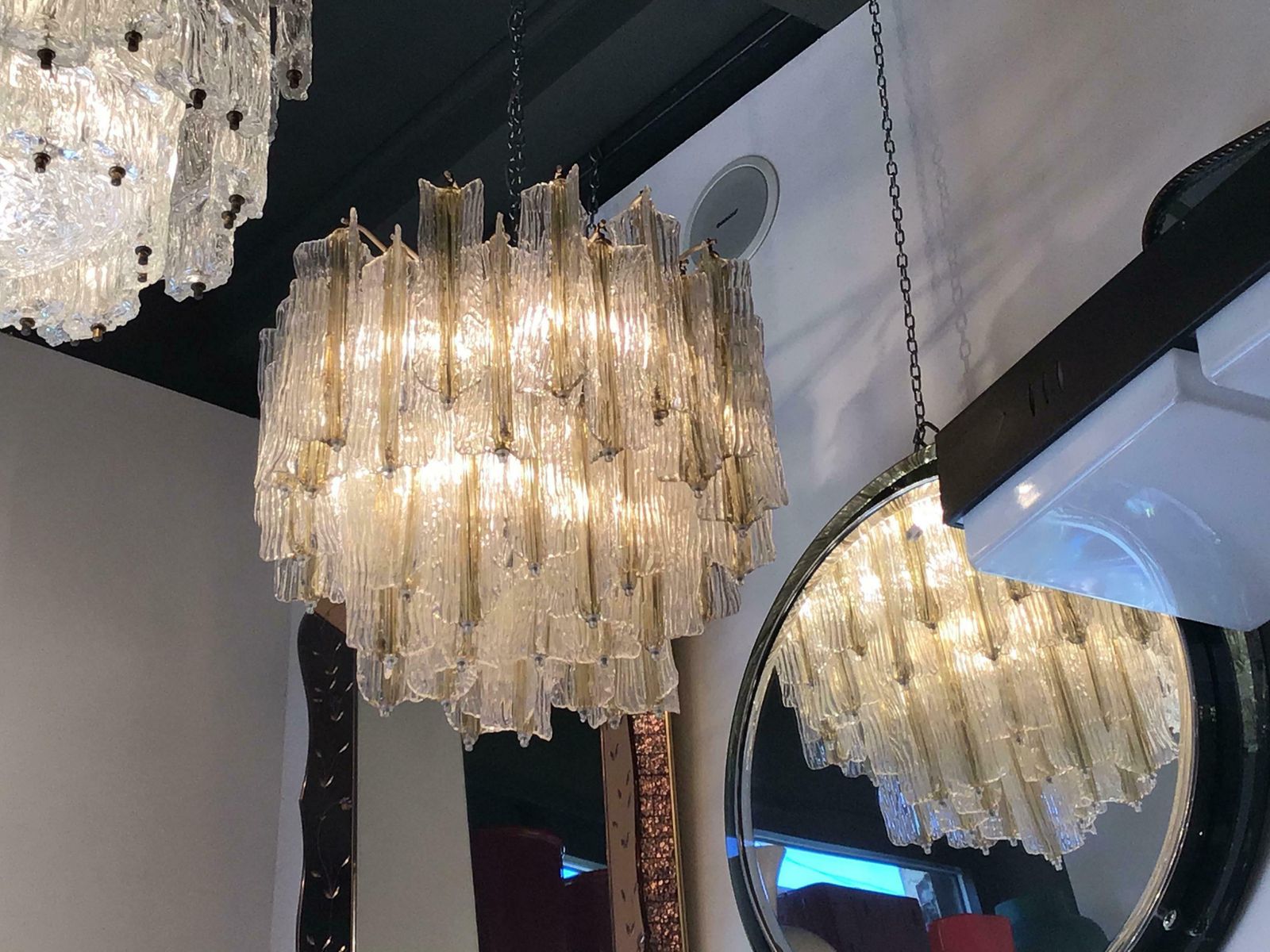 photo for sale Venini “Toni Zuccheri” Chandelier Murano Glass Iron Brass 1950 Italy