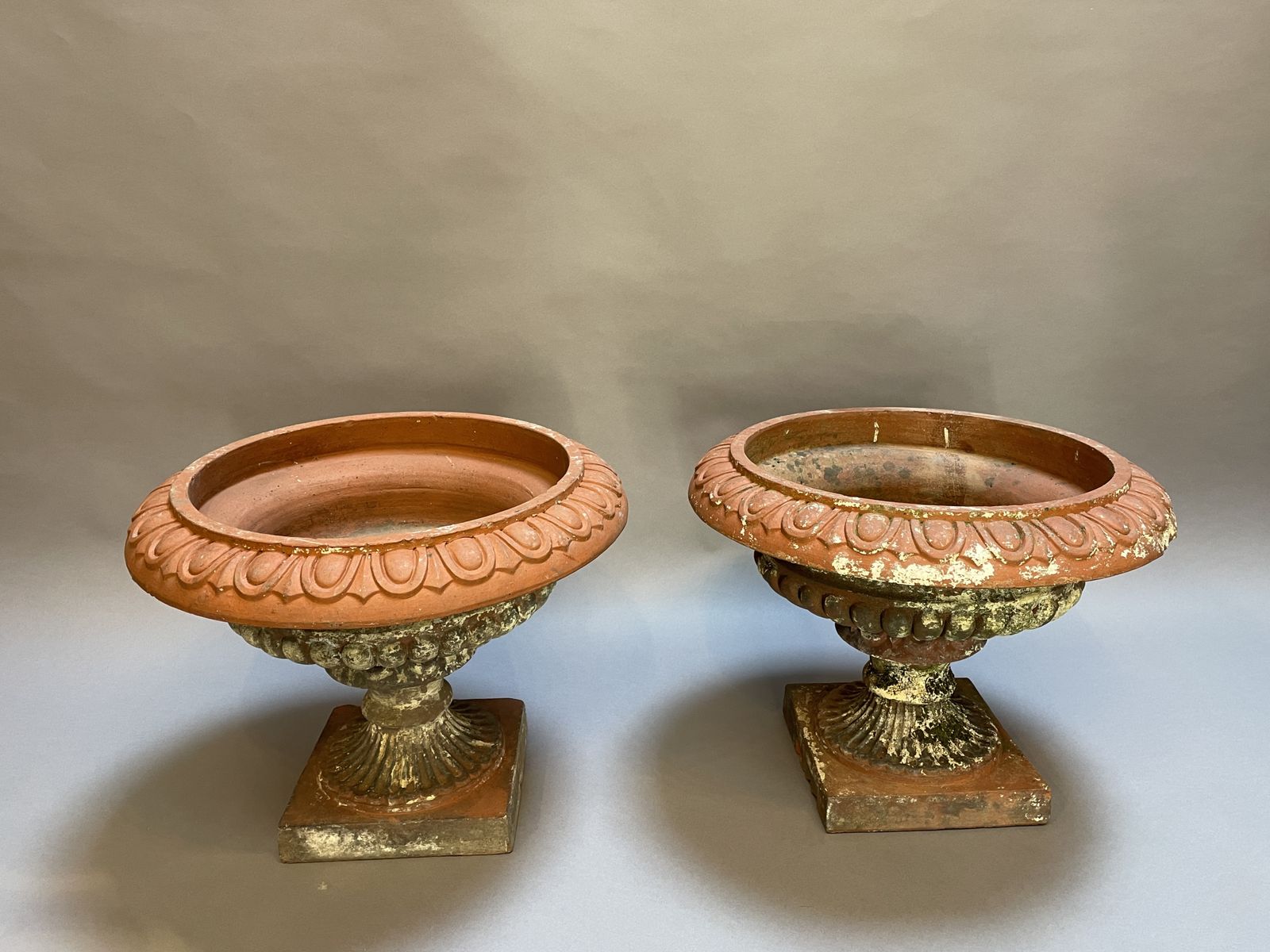 Pair Terracotta Campana Garden Urns photo vintage