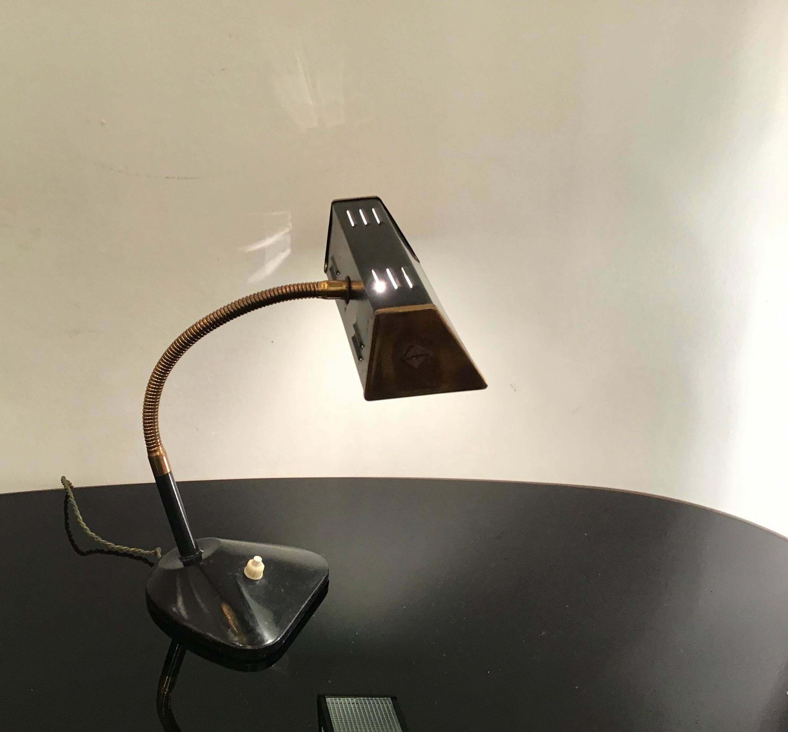 Stilnovo Style Table Lamp Brass Glass Metal, 1950, Italy photo furniture