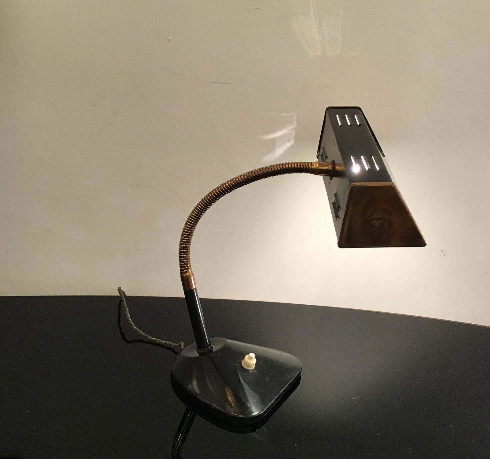Stilnovo Style Table Lamp Brass Glass Metal, 1950, Italy photo for sale
