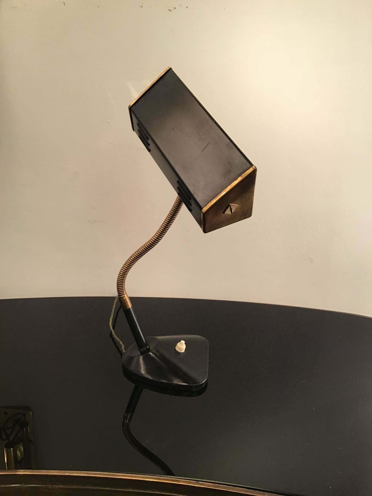 1085.0 Stilnovo Style Table Lamp Brass Glass Metal, 1950, Italy photo