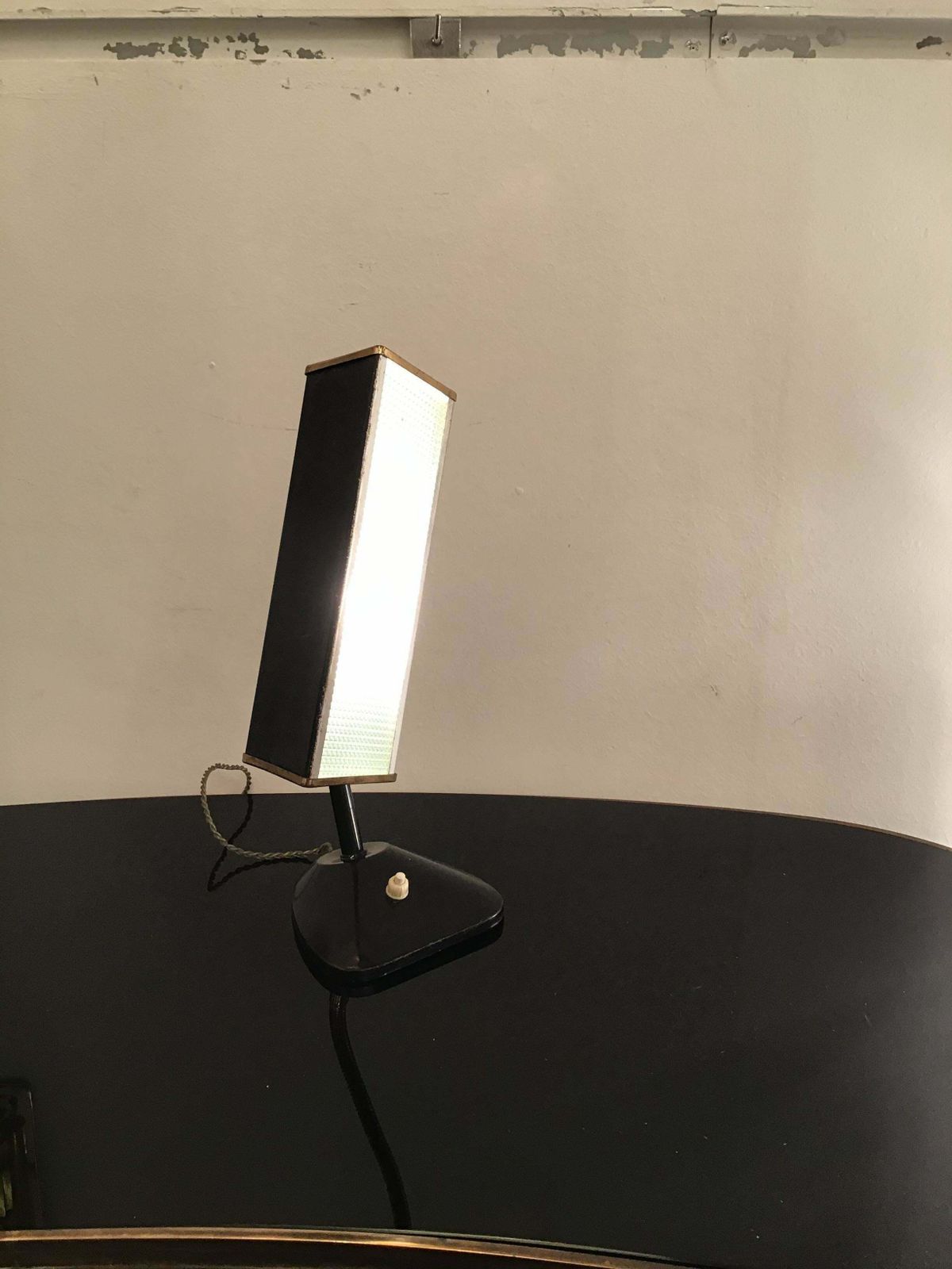 photo vinterior Stilnovo Style Table Lamp Brass Glass Metal, 1950, Italy
