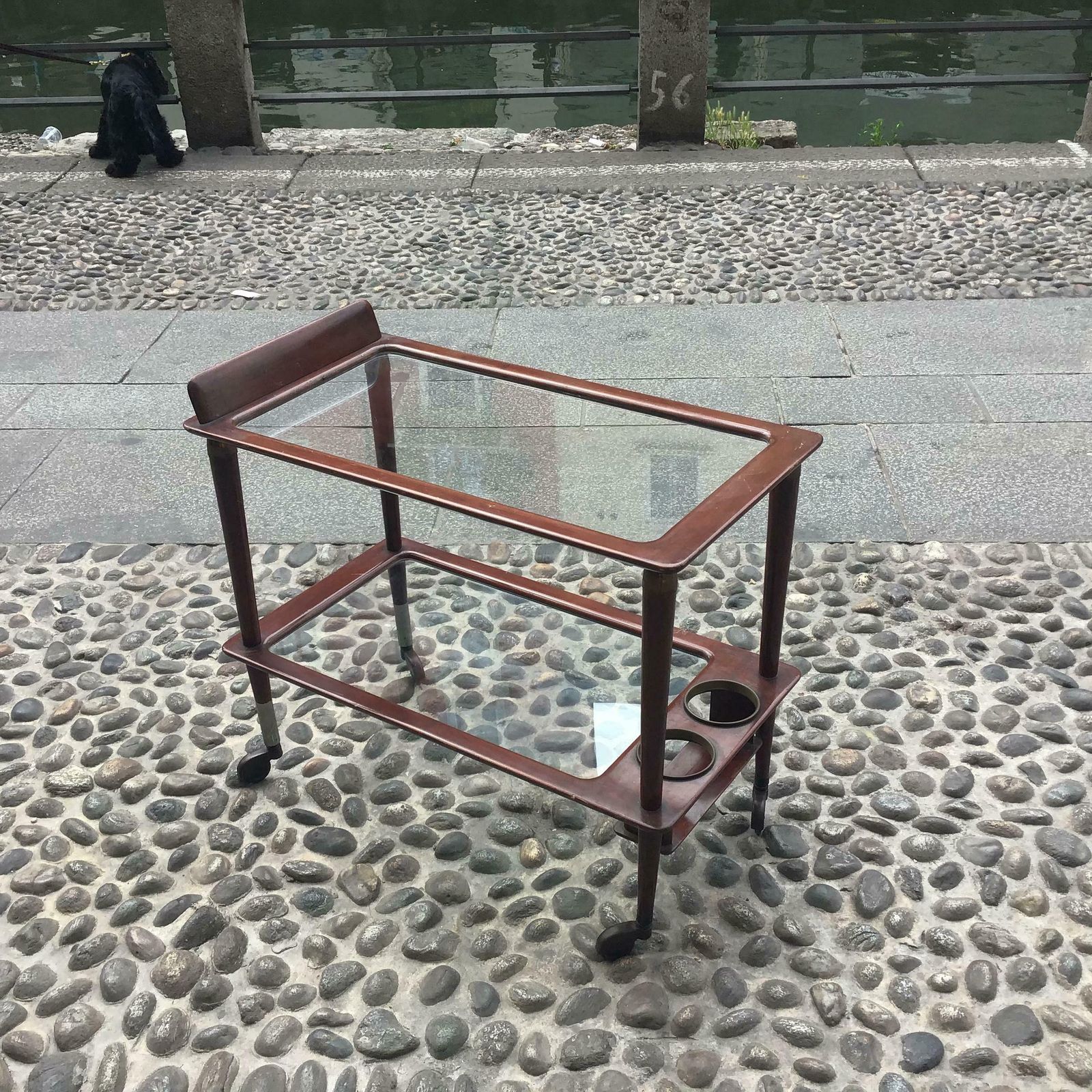 photo vinterior Cesare Lacca Trolley For Food And Bottles Brass Wood Glass Metal Crome 1950italy