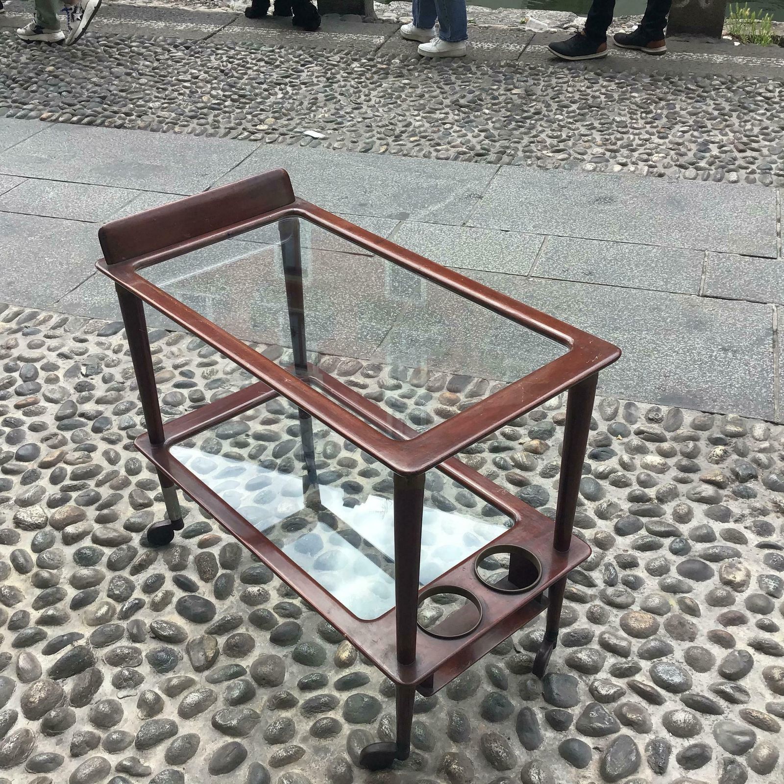 photo buy Cesare Lacca Trolley For Food And Bottles Brass Wood Glass Metal Crome 1950italy