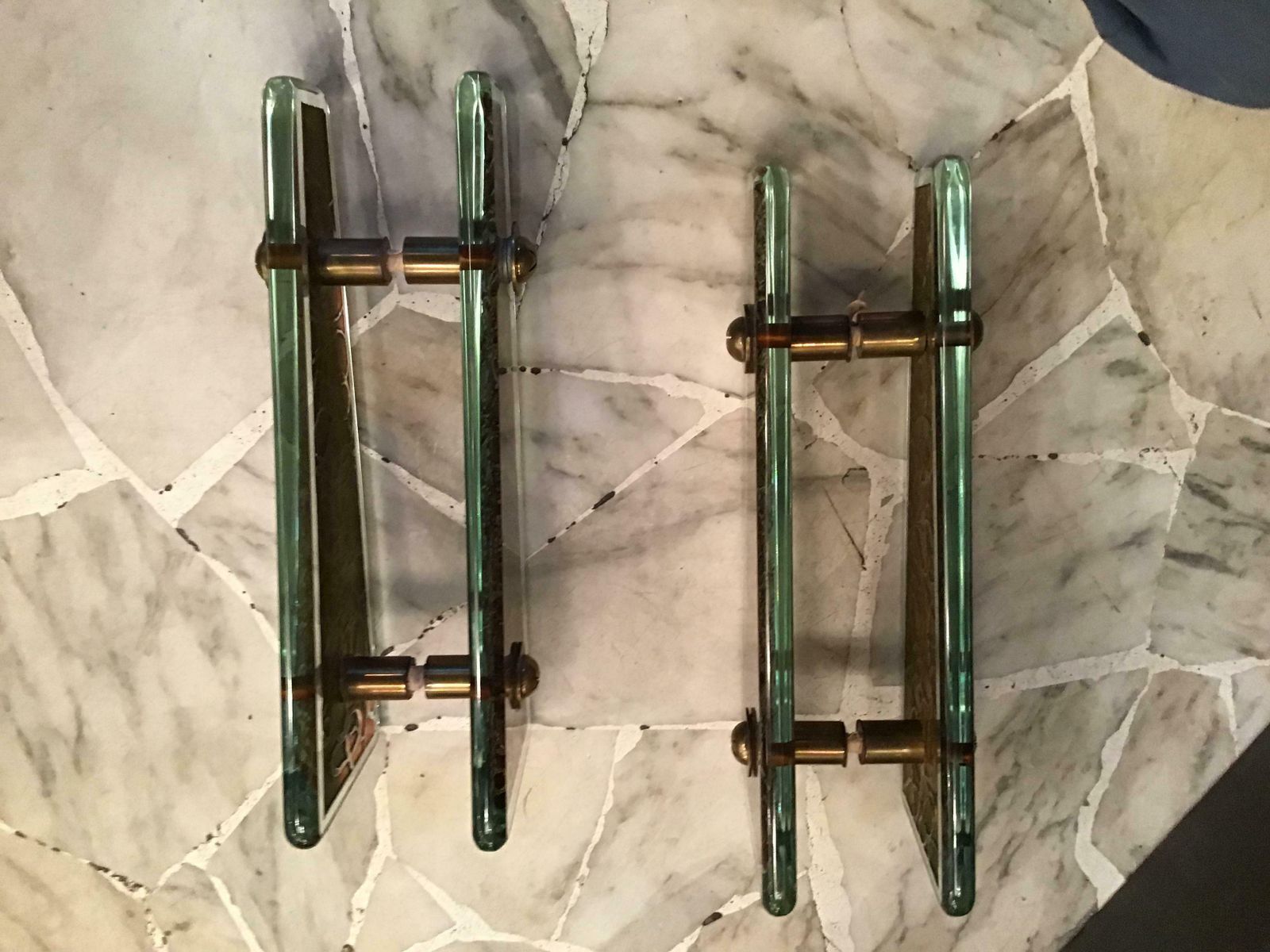 Fontana Arte Dube Handles Engraved Glass Brass 1950 Italy photo buy