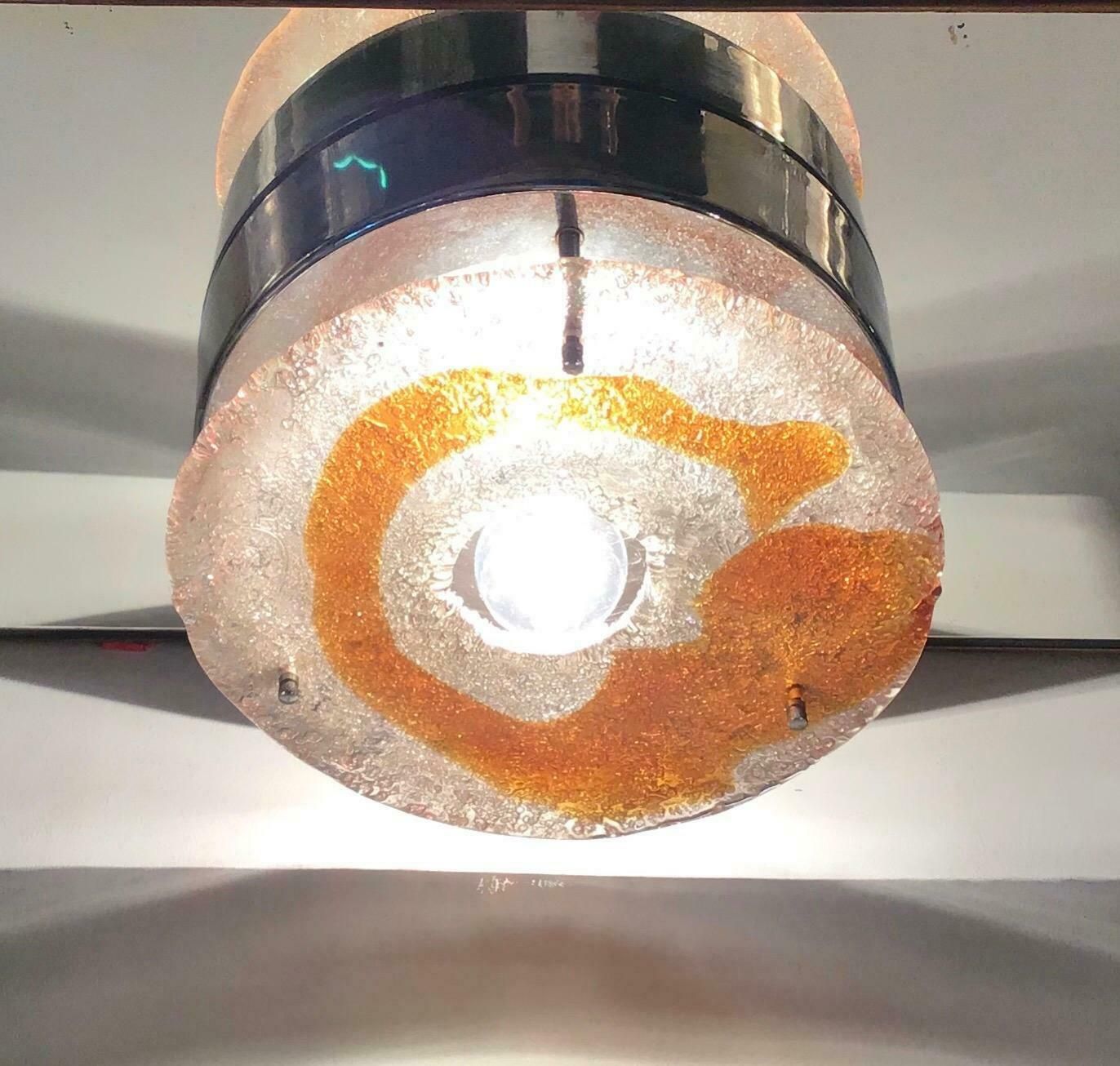 Mazzega Ceiling Light Murano Glass Metal Crome, 1960, Italy photo Lighting