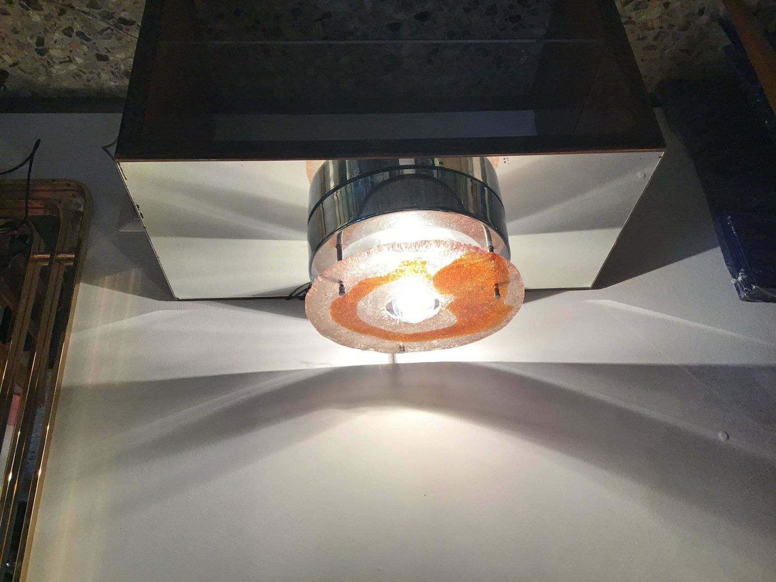 Mazzega Ceiling Light Murano Glass Metal Crome, 1960, Italy photo vintage