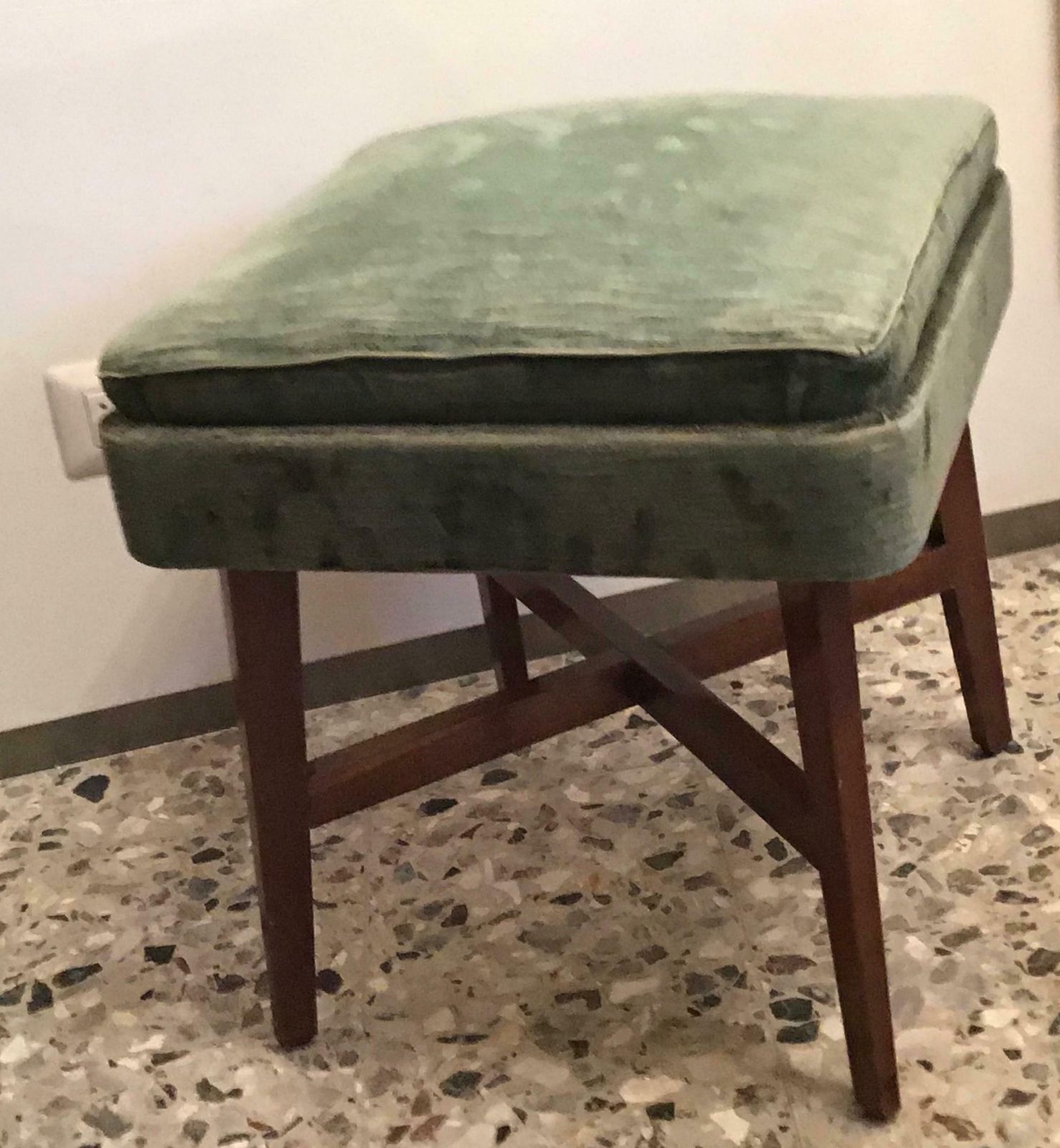 Gio Ponti “Stile” Pair Of Benches /Stools Wood Seat Wood Velvet, 1950, Italy photo for sale