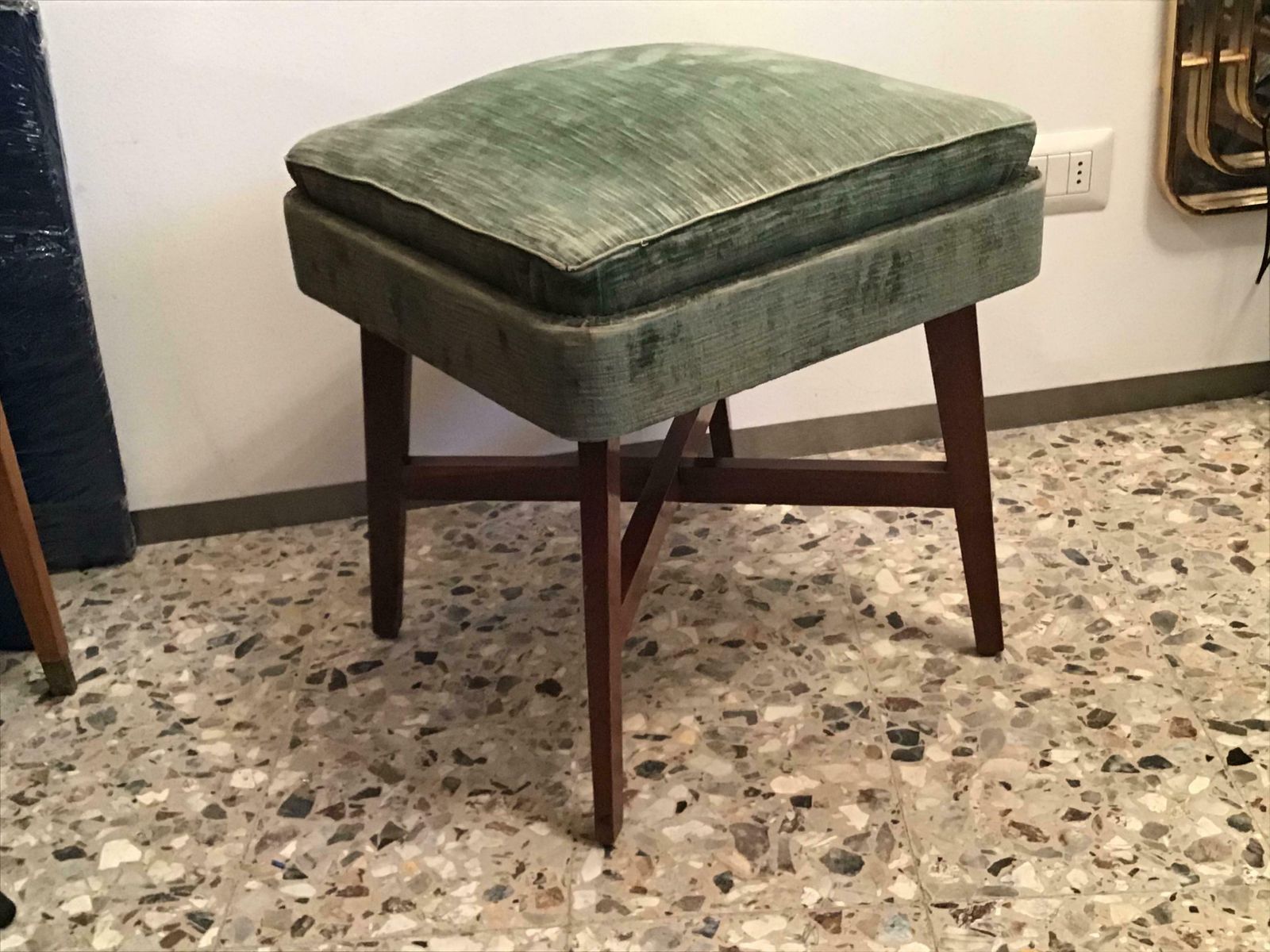 Gio Ponti “Stile” Pair Of Benches /Stools Wood Seat Wood Velvet, 1950, Italy photo Furniture