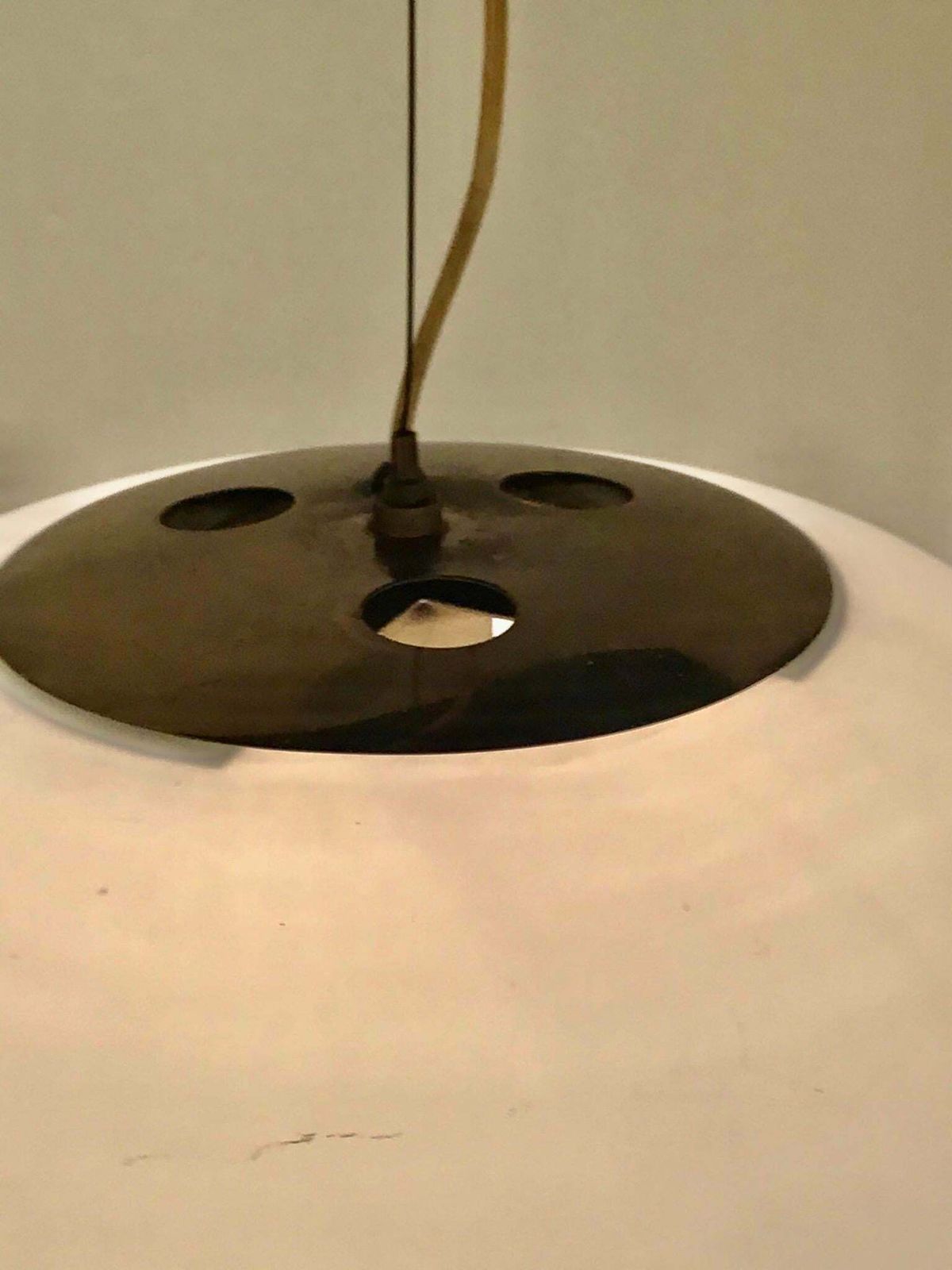 Stilnovo Style Chandelier Brass Opaline Glass, 1950, Italy photo for sale