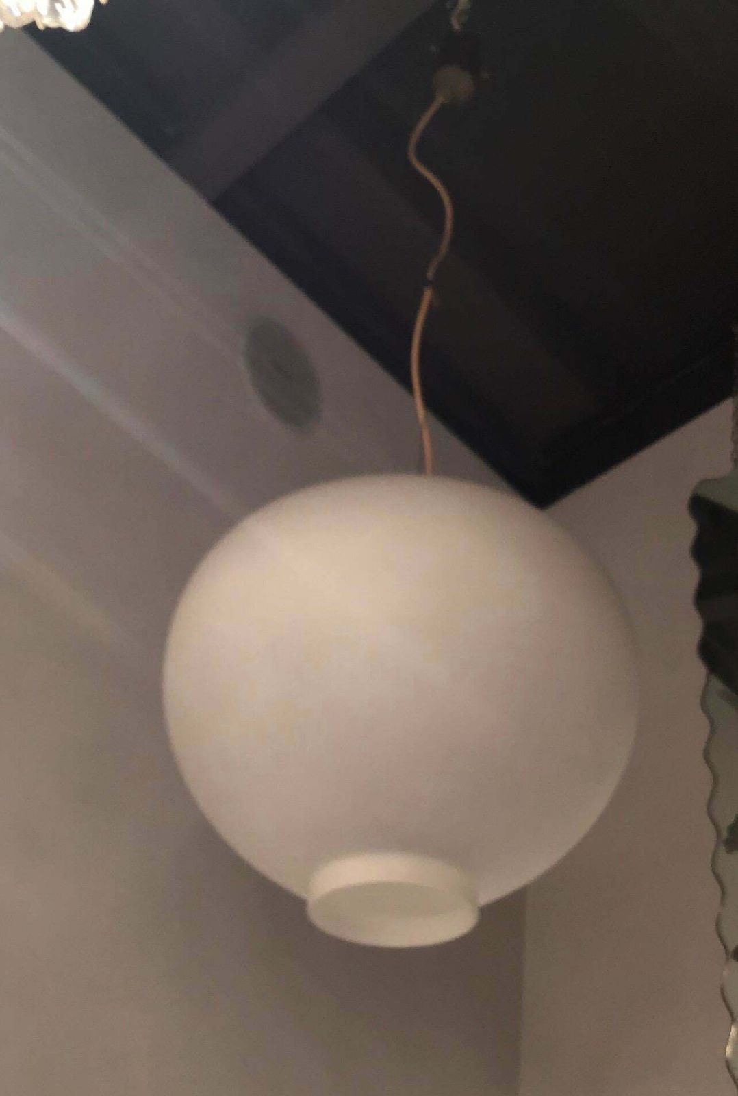 photo for sale Stilnovo Style Chandelier Brass Opaline Glass, 1950, Italy