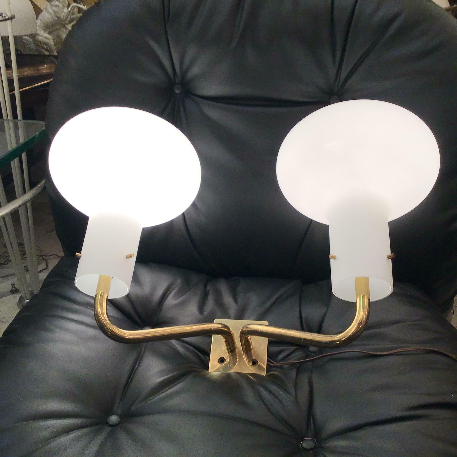 Ignazio Gardella Azucena Sconce Brass Opaline Glass 1955 Italy photo furniture