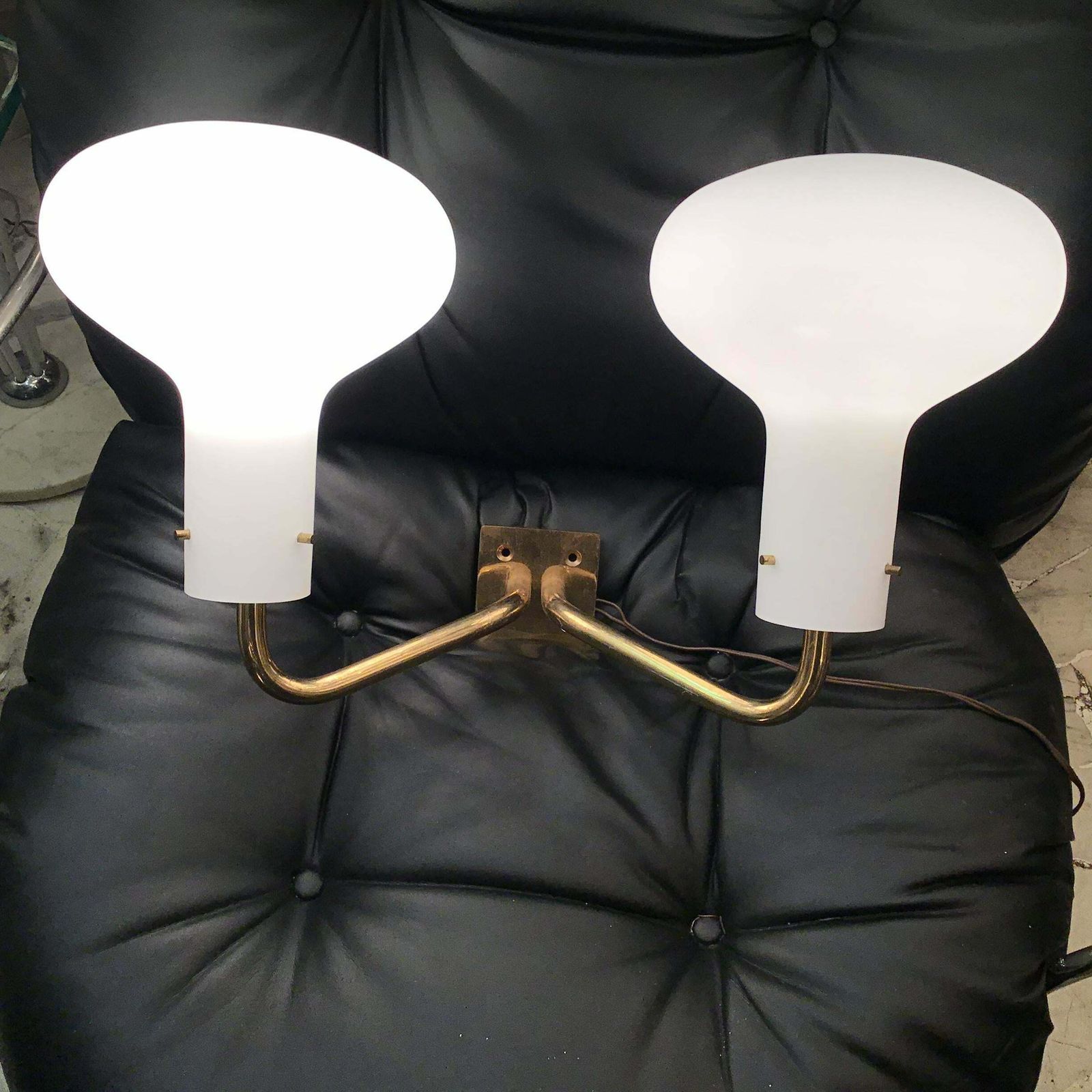 photo furniture Ignazio Gardella Azucena Sconce Brass Opaline Glass 1955 Italy