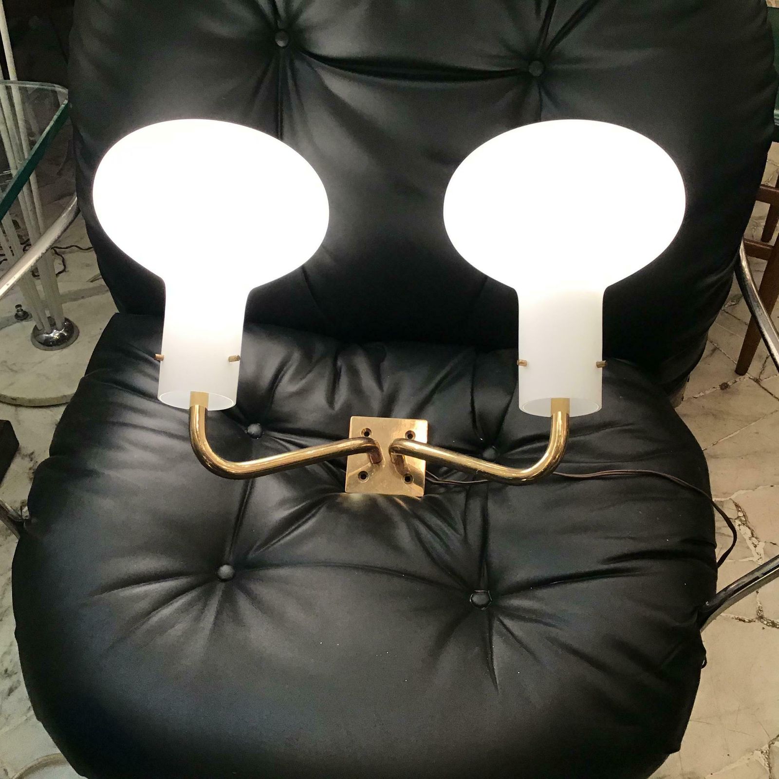 photo for sale Ignazio Gardella Azucena Sconce Brass Opaline Glass 1955 Italy