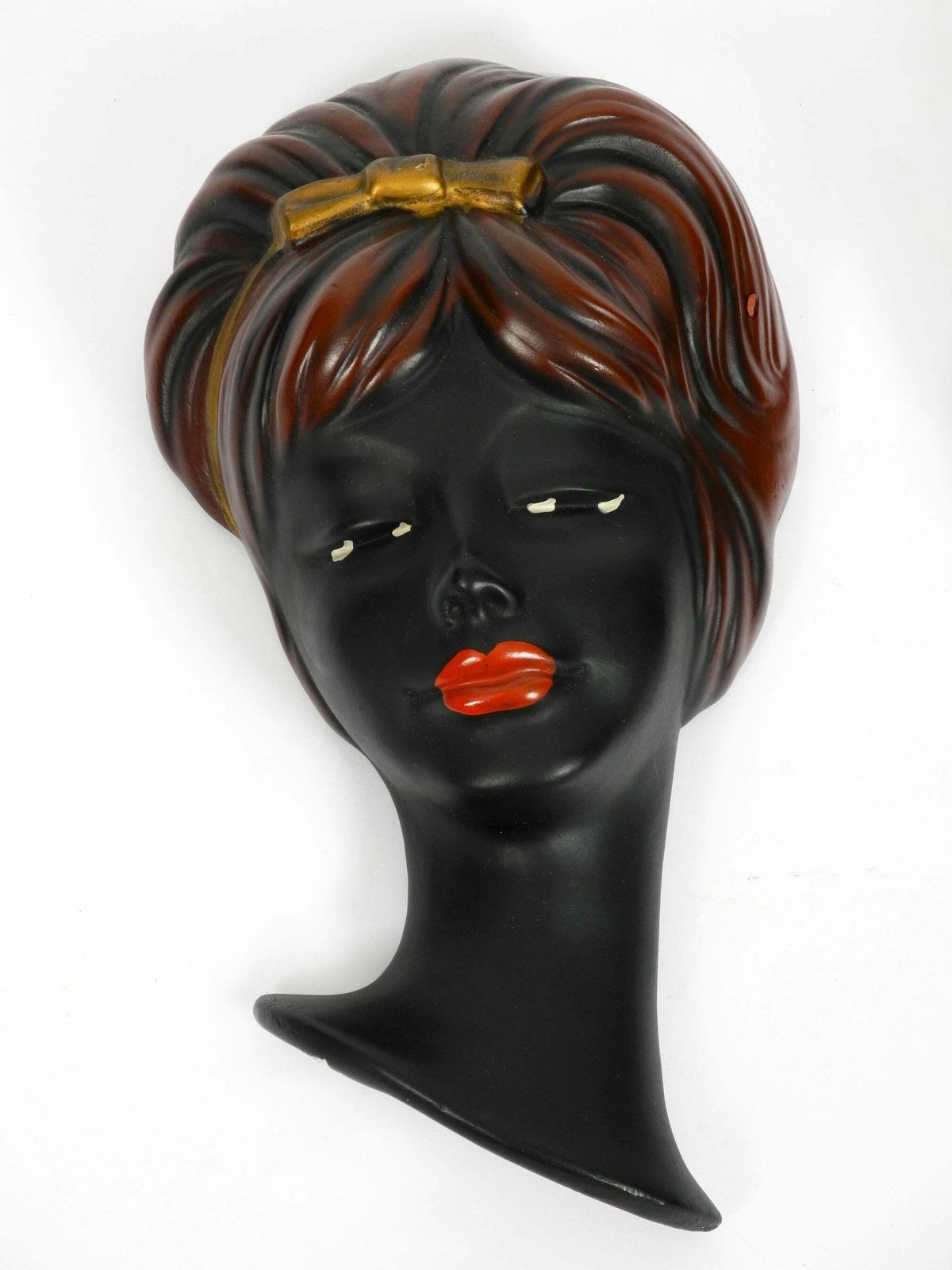 Pair Of Very Beautiful Original Midcentury Hand Painted Ceramic Women Faces photo vinterior