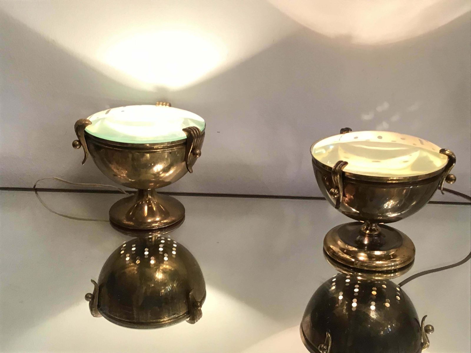 Fontana Arte Table Lamps “Him And Her” Brass Glass, 1950, Italy photo 4340.0
