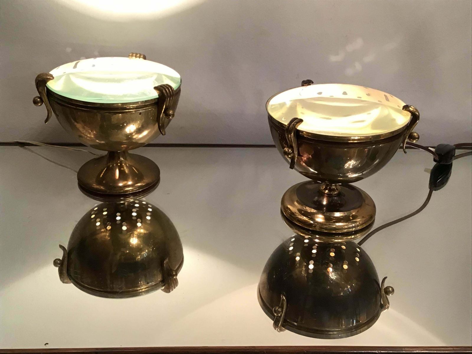 photo furniture Fontana Arte Table Lamps “Him And Her” Brass Glass, 1950, Italy