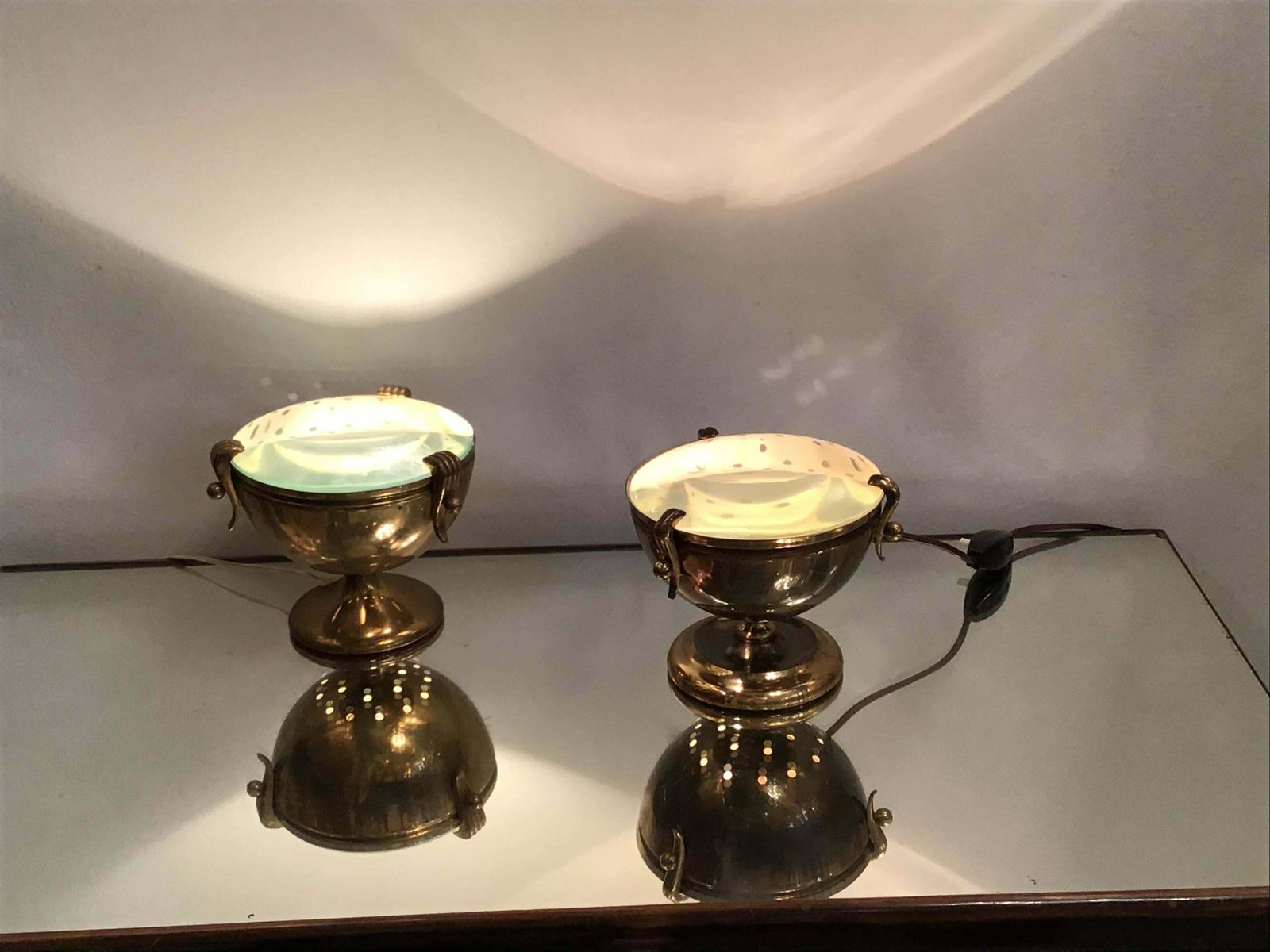 photo for sale Fontana Arte Table Lamps “Him And Her” Brass Glass, 1950, Italy