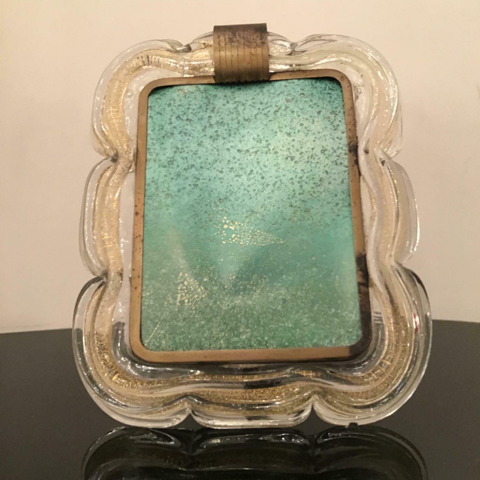 Venini Picture Frame Brass Murano Glass Gold 1940 Italy photo for sale