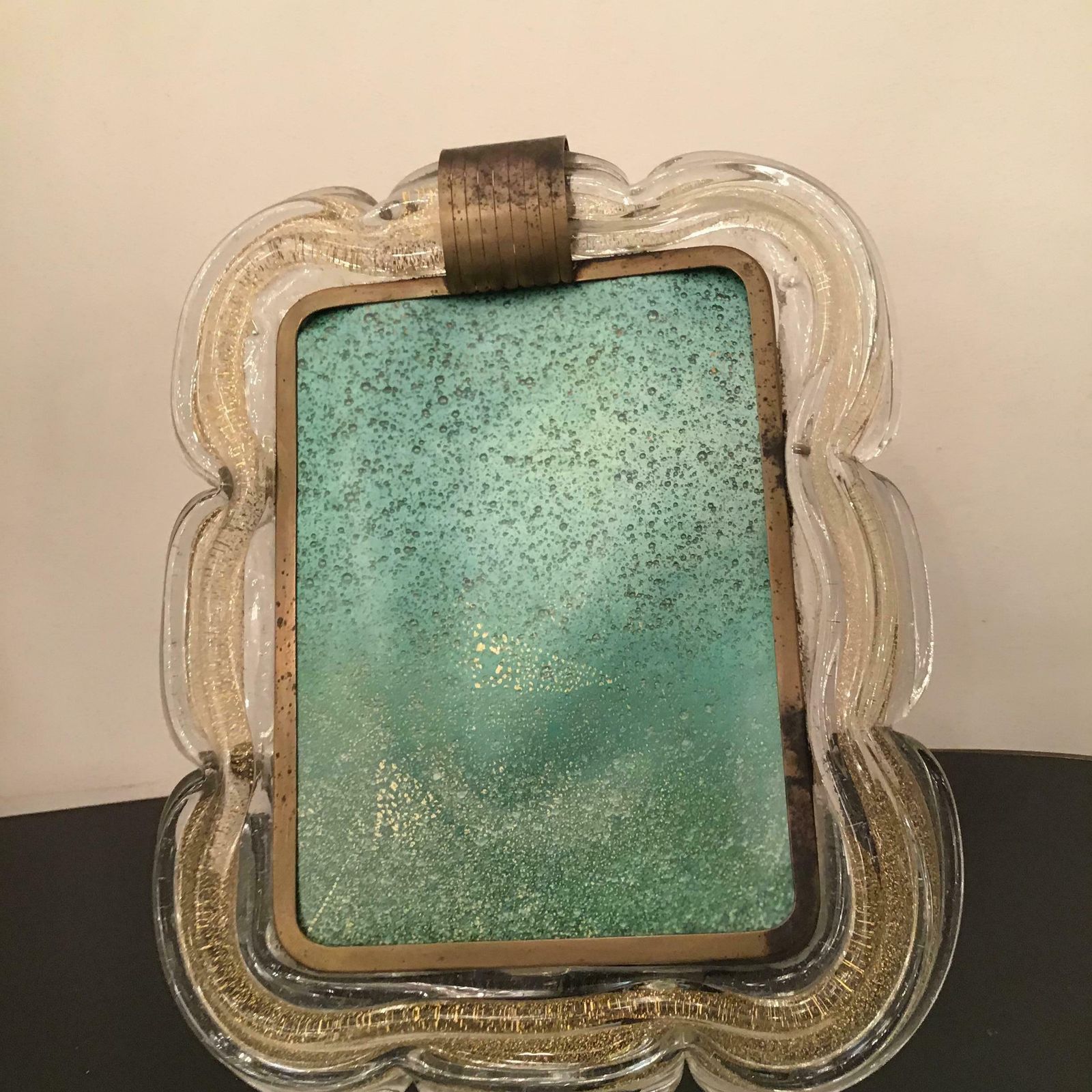 Venini Picture Frame Brass Murano Glass Gold 1940 Italy photo vintage