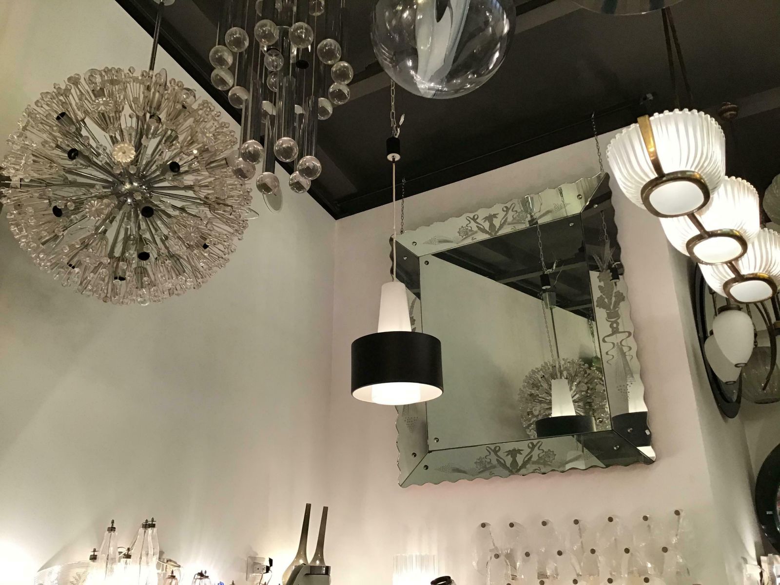 2531.0 Stilnovo Chandelier Brass Opaline Glass Metal, 1950, Italy photo