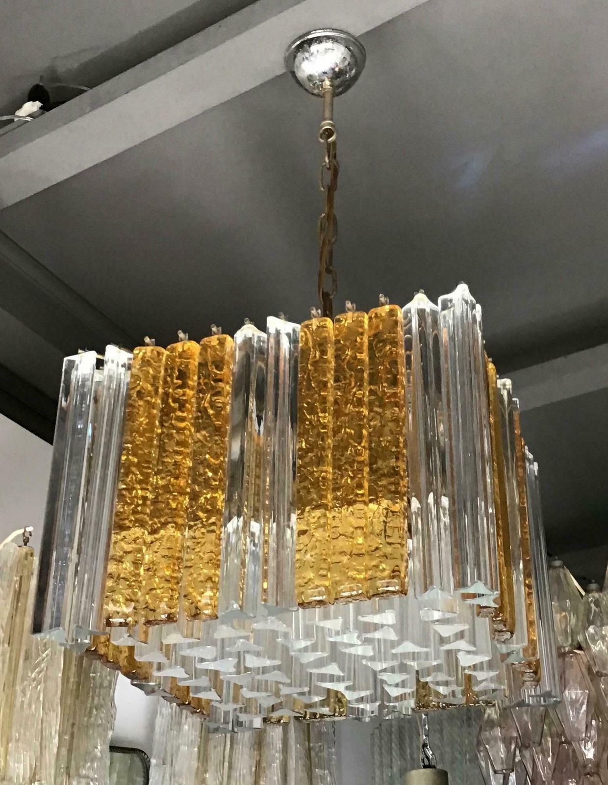 Venini Triedri Chandelier Murano Glass Iron 1960 Italy photo furniture