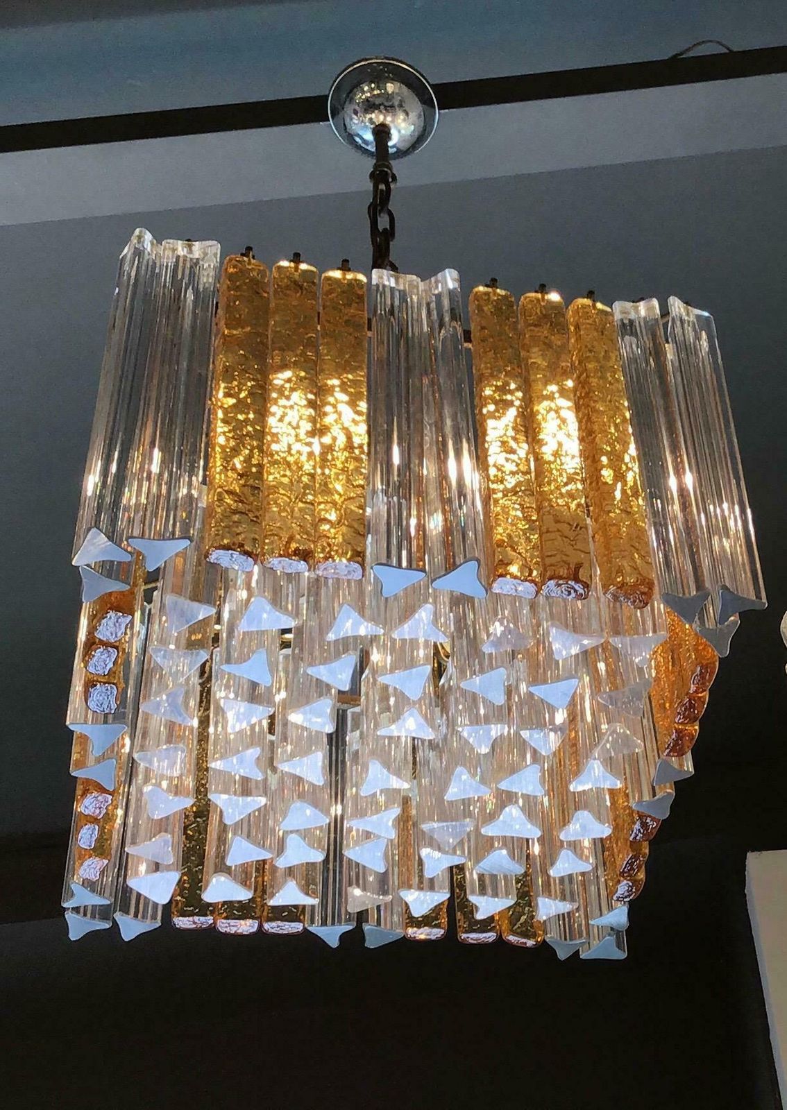 Venini Triedri Chandelier Murano Glass Iron 1960 Italy photo vinterior
