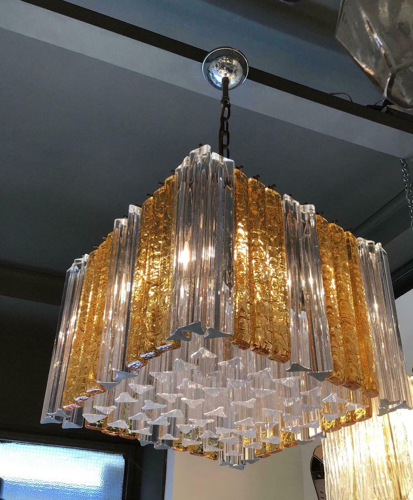 2531.0 Venini Triedri Chandelier Murano Glass Iron 1960 Italy photo