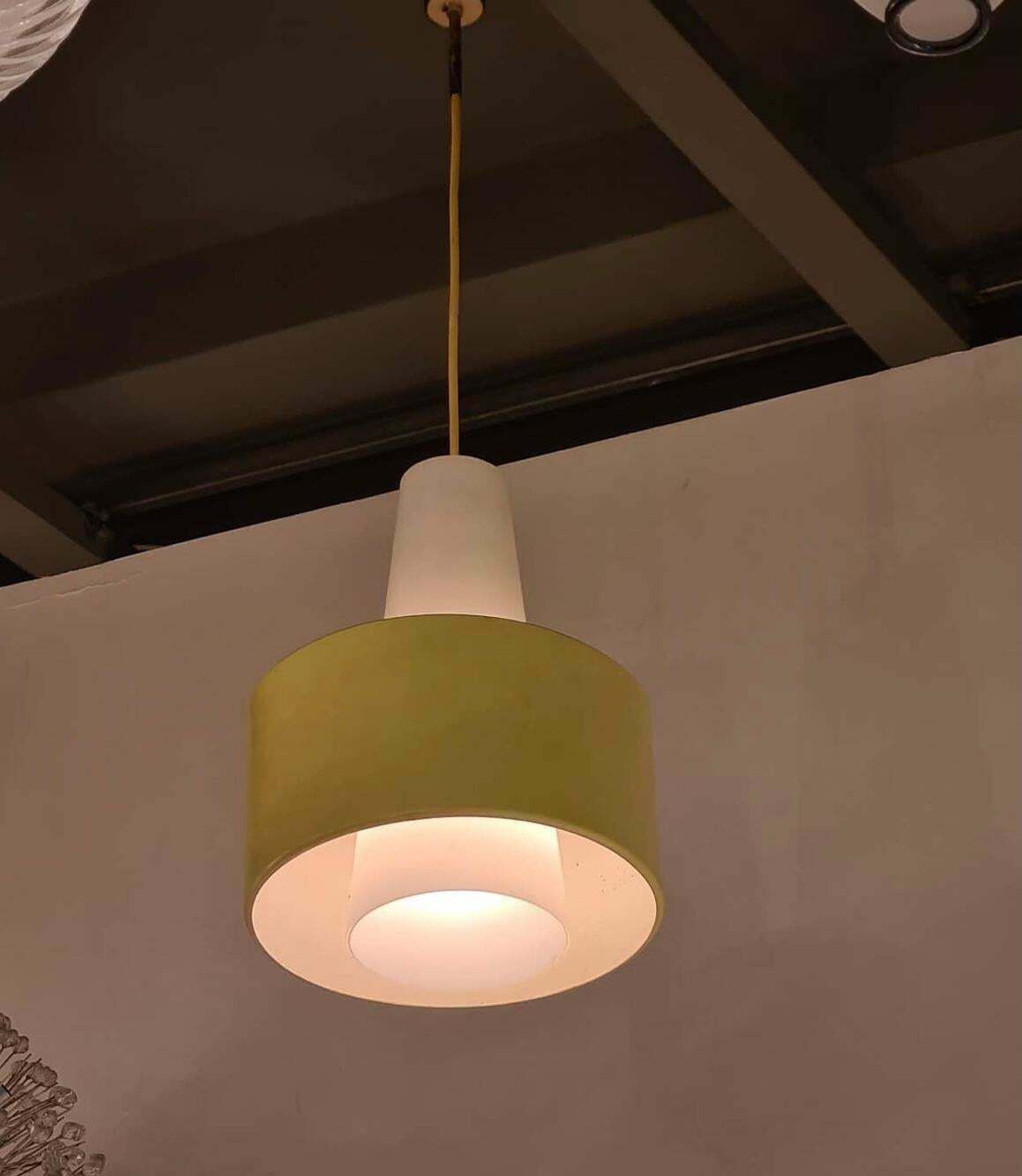 Stilnovo Chandelier Brass Opaline Glass Metal 1950 Italy photo buy