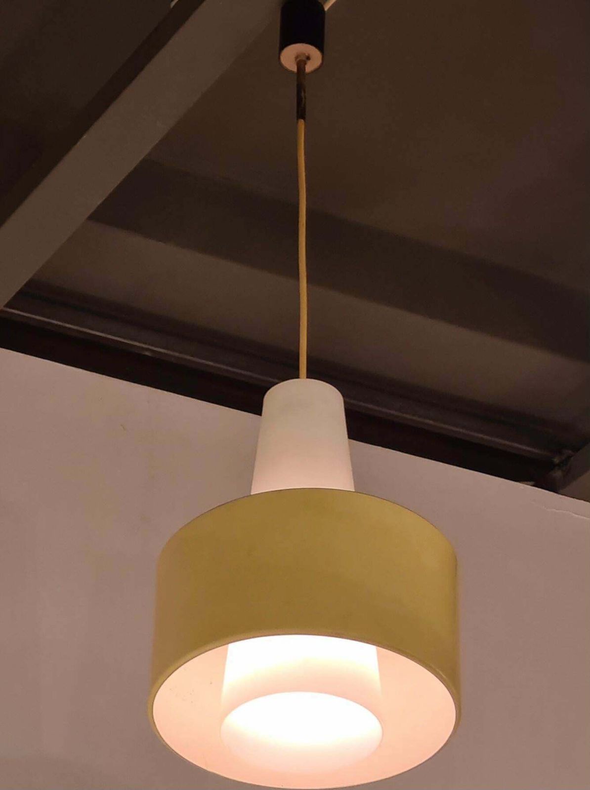 photo for sale Stilnovo Chandelier Brass Opaline Glass Metal 1950 Italy