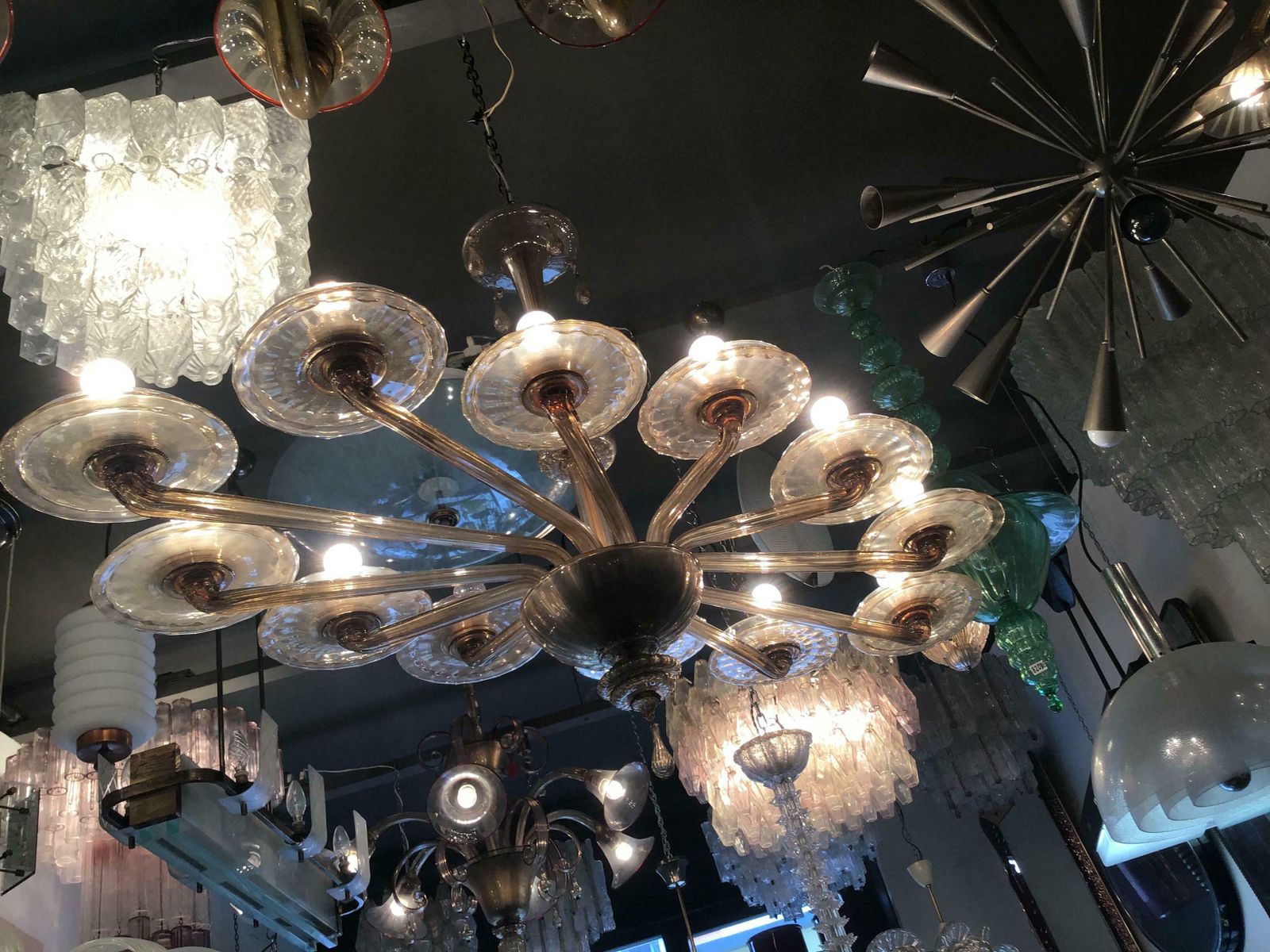 photo for sale Venini Oval Murano Glass Chandelier 12 Light, 1930, Italy