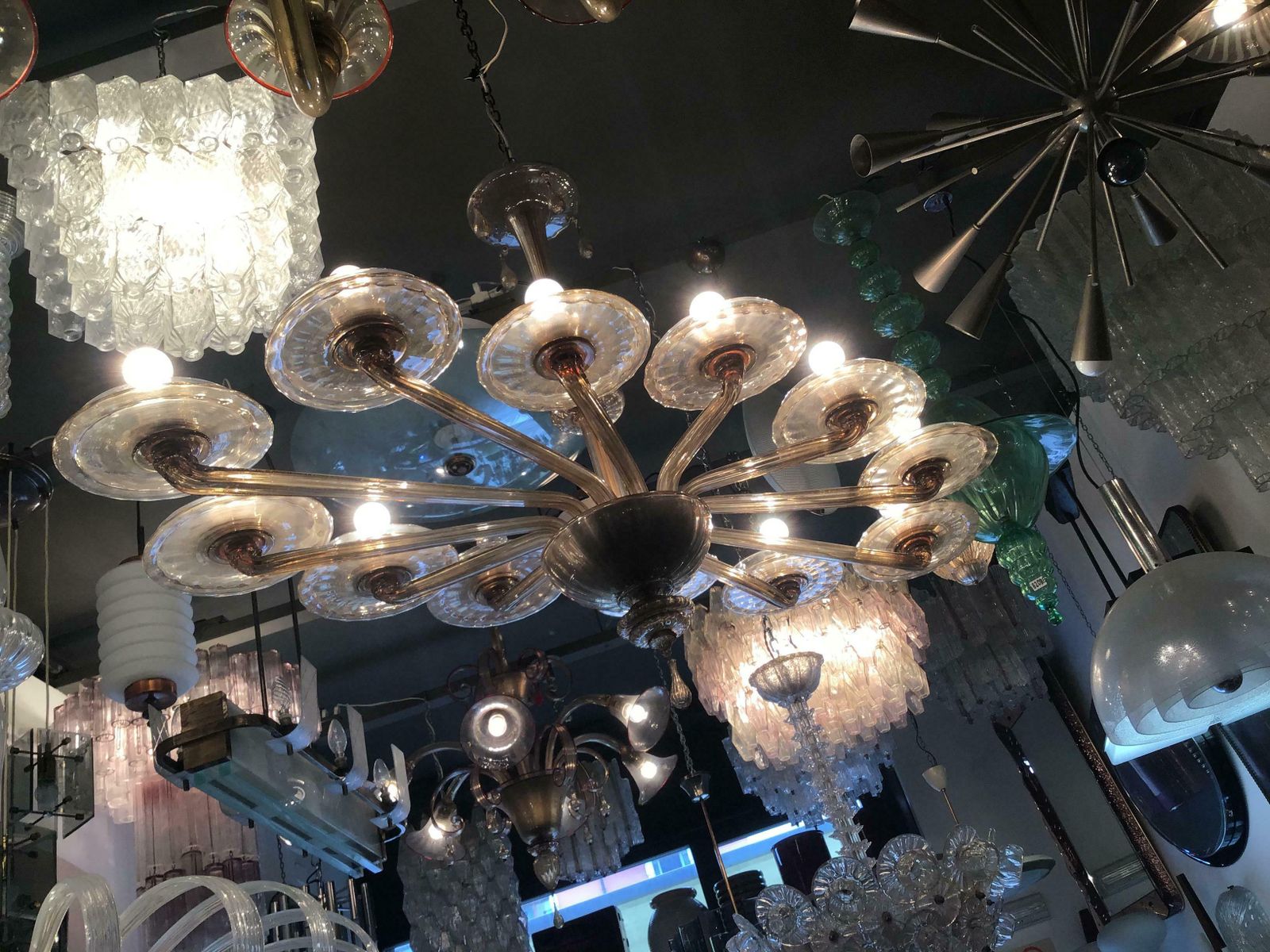 13561.0 Venini Oval Murano Glass Chandelier 12 Light, 1930, Italy photo