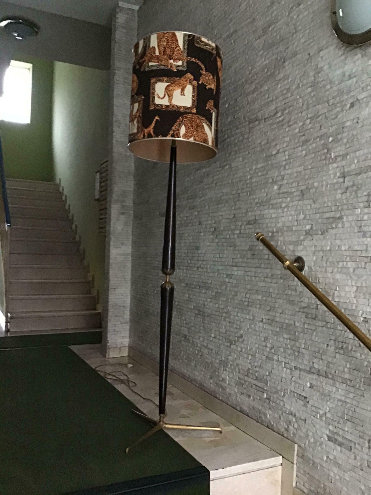 Floor Lamp Ico Parisi #Stile# Wood Brass Fabric Lampshade, 1950, Italy photo buy