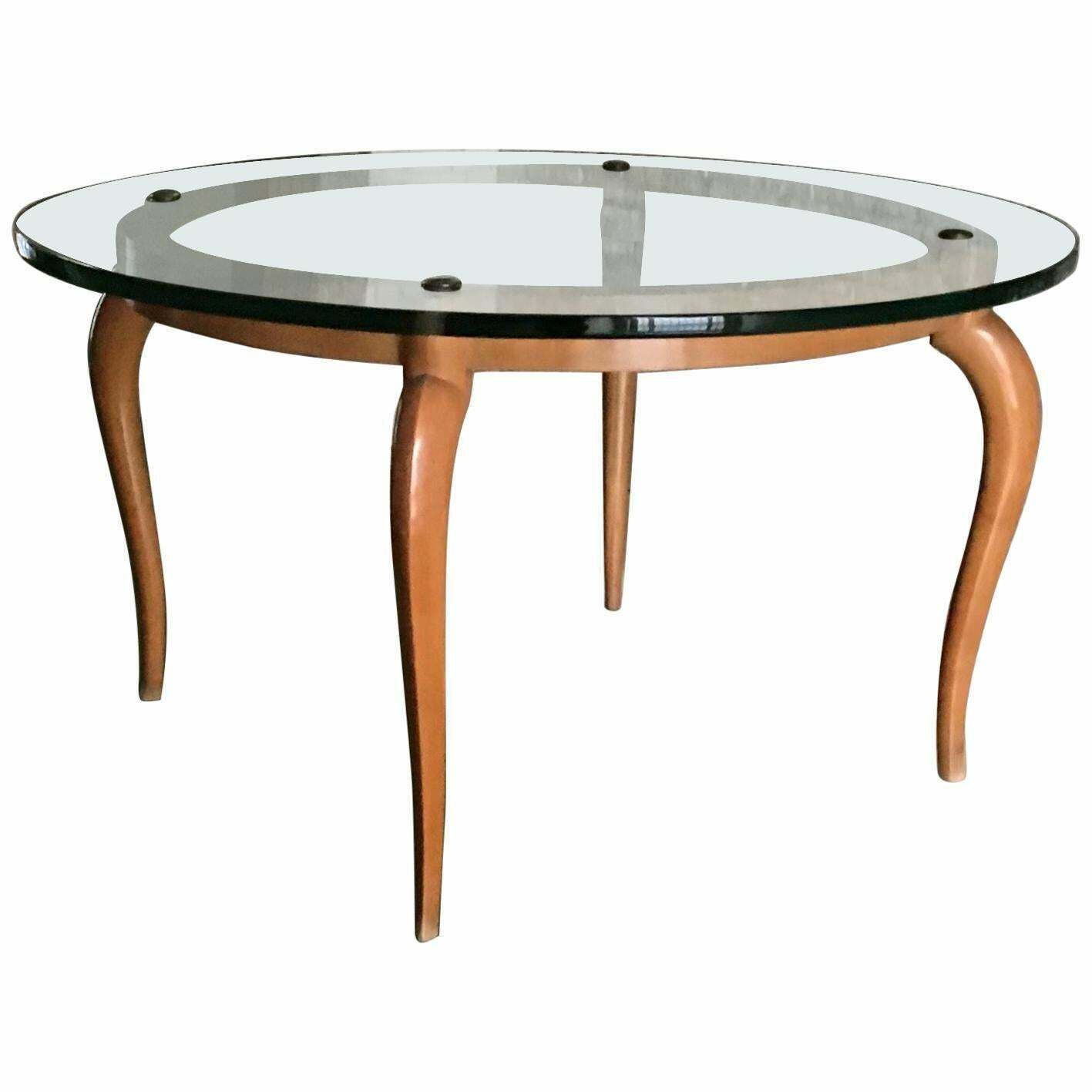 Luigi Brusotti Coffee Table Cristal Wood Brass, 1940, Italy