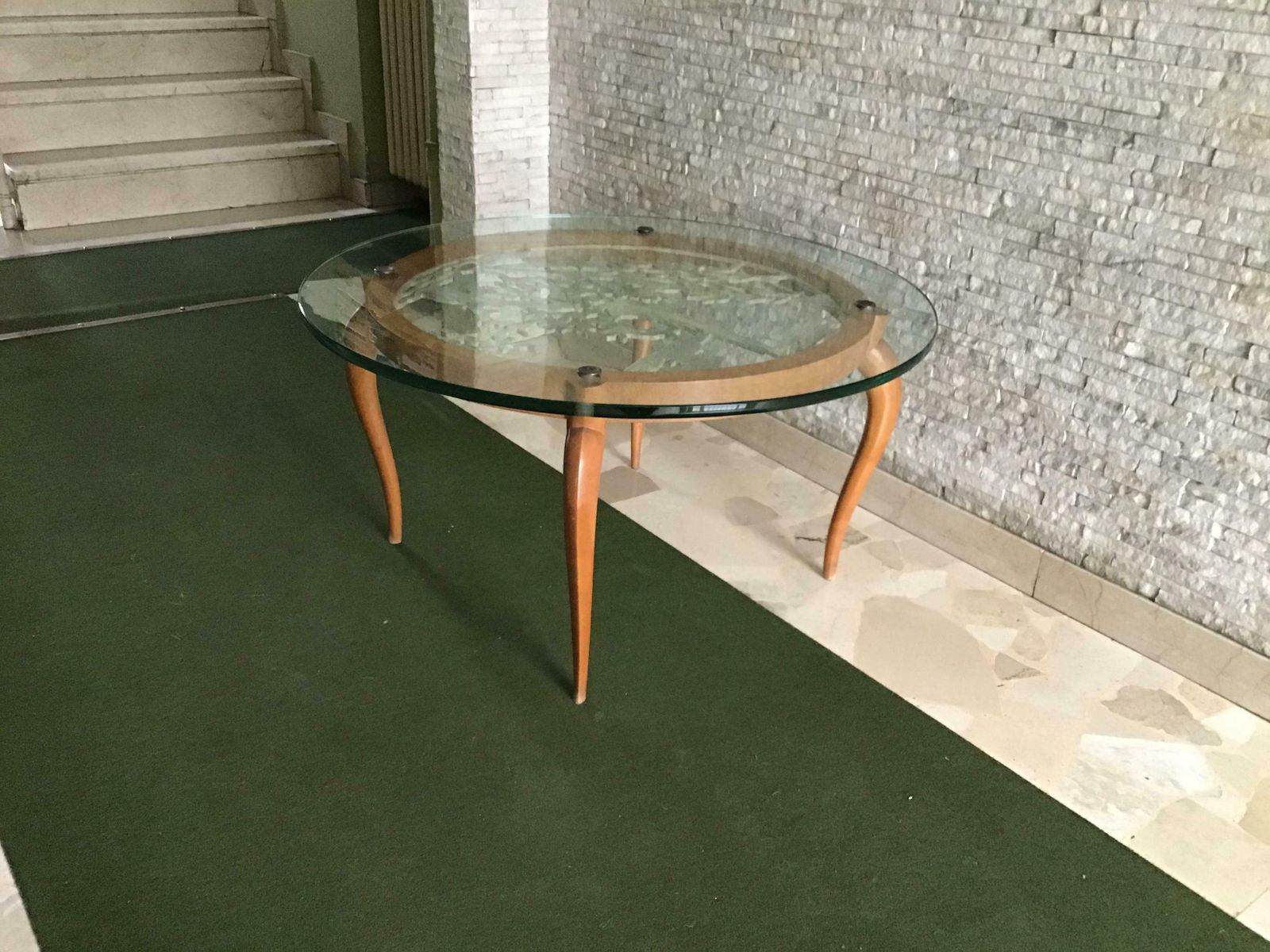 Luigi Brusotti Coffee Table Cristal Wood Brass, 1940, Italy photo furniture