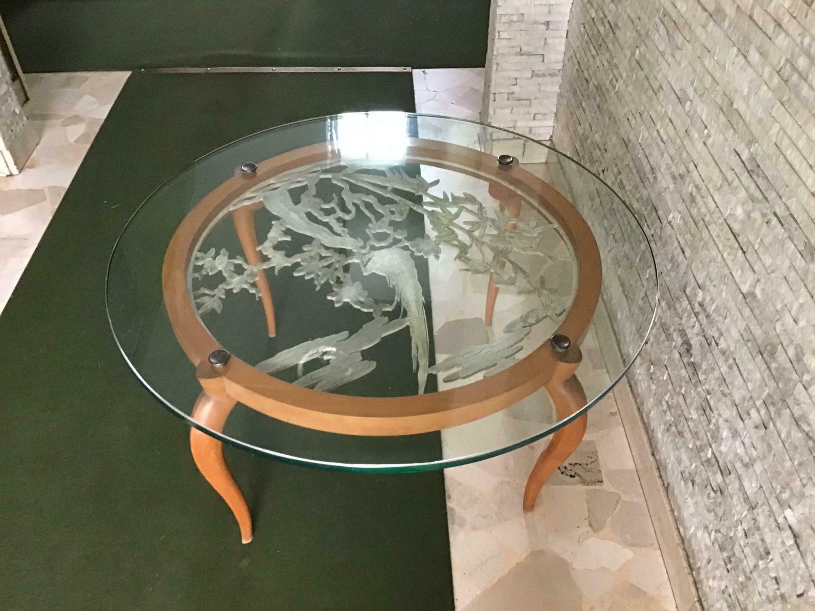 Luigi Brusotti Coffee Table Cristal Wood Brass, 1940, Italy photo Furniture
