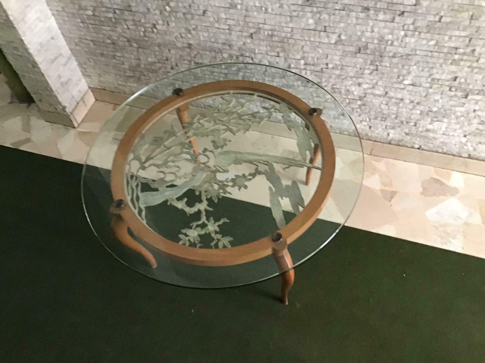 Luigi Brusotti Coffee Table Cristal Wood Brass, 1940, Italy photo vintage