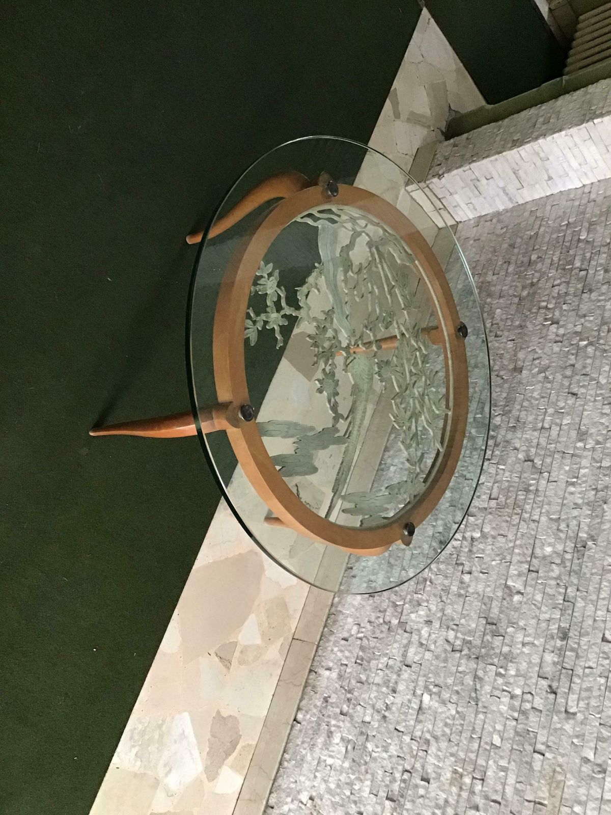 photo vinterior Luigi Brusotti Coffee Table Cristal Wood Brass, 1940, Italy