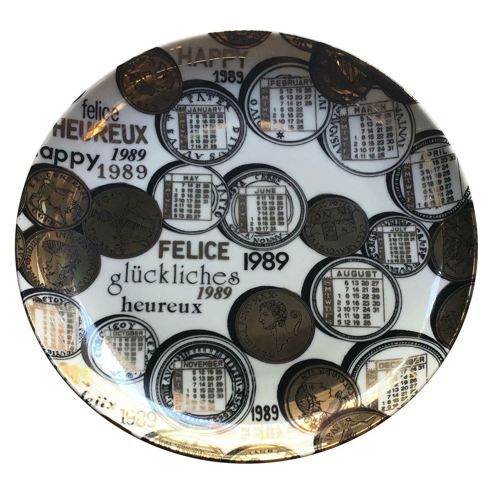 Fornasetti “N.22 Piatto Calendario” Happy 1989 Porcelain, Italy