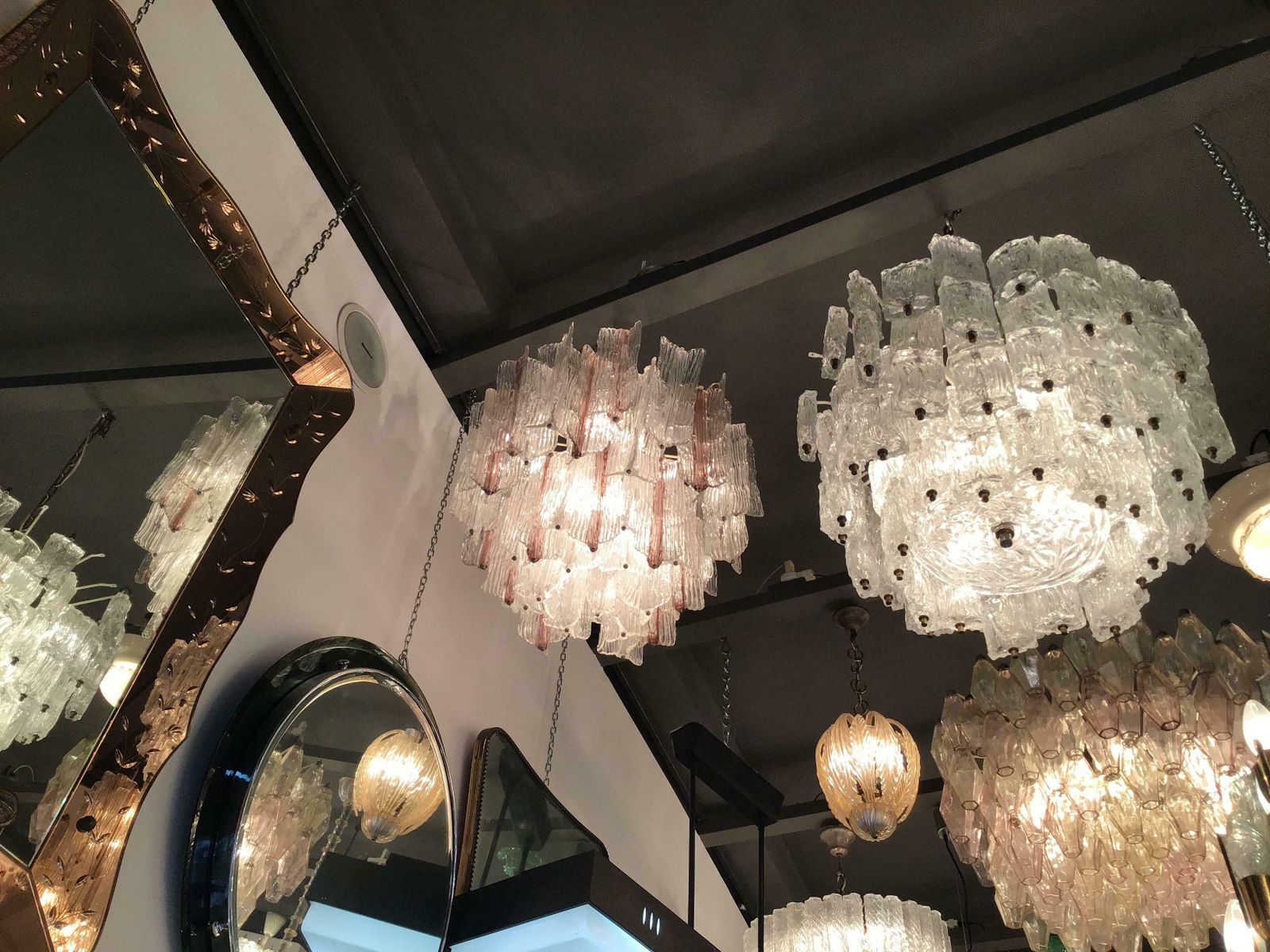 Venini “Toni Zuccheri” Chandelier Murano Glass Metal Crome Iron 1950 Italy photo Lighting